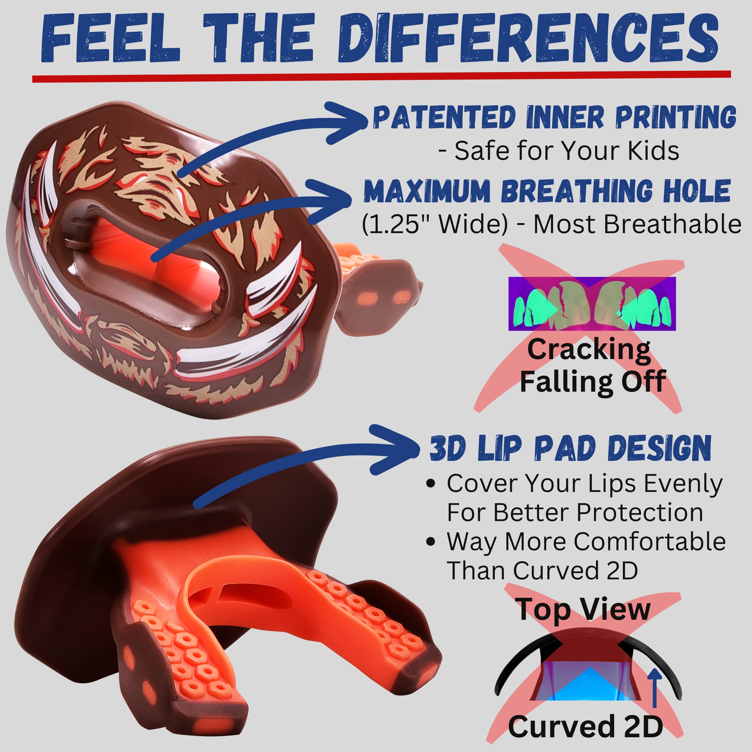 Oral Mart closeup of wide 1.25-inch breathing channel improving airflow during play