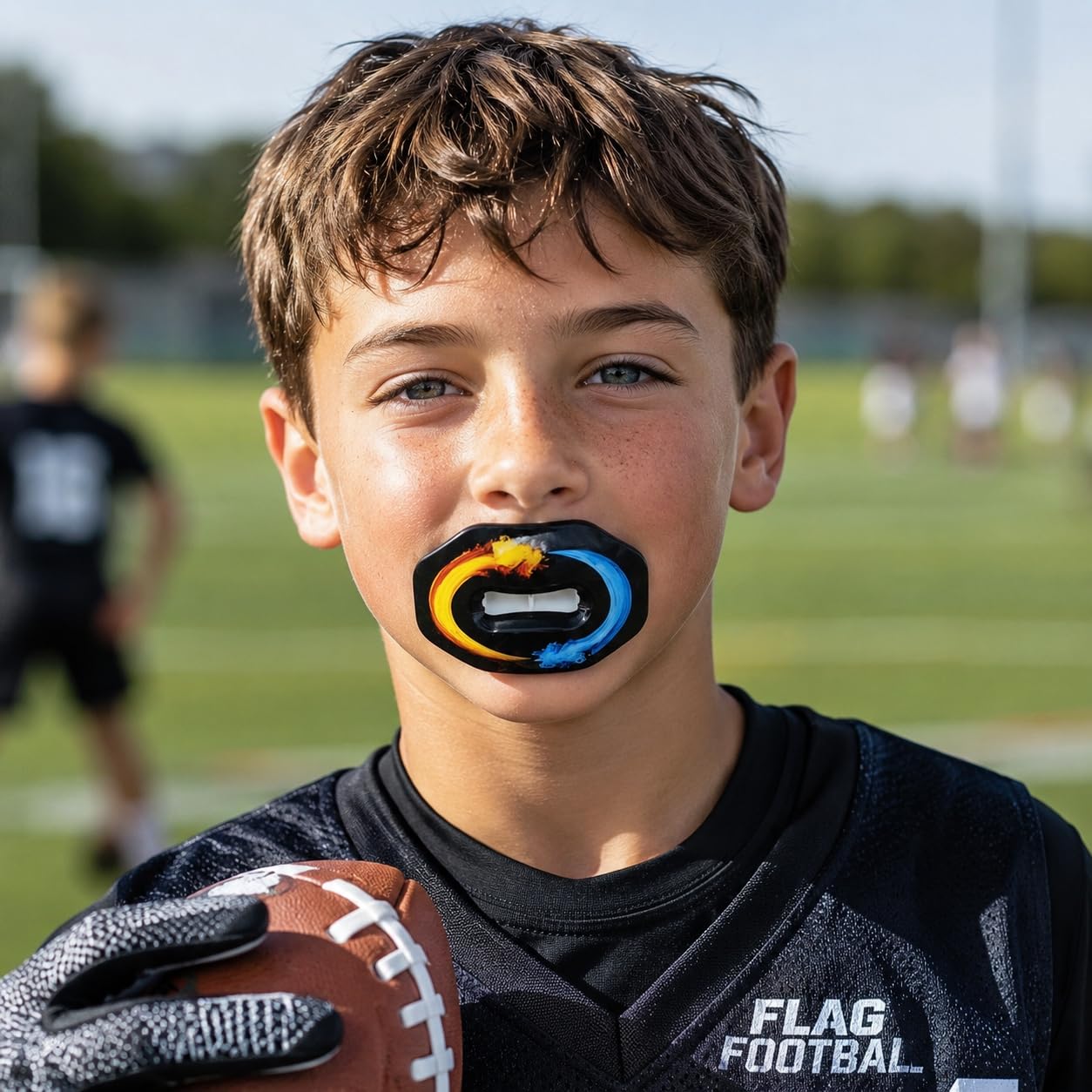 Oral Mart Ice & Fire worn on football field showing performance confidence benefit
