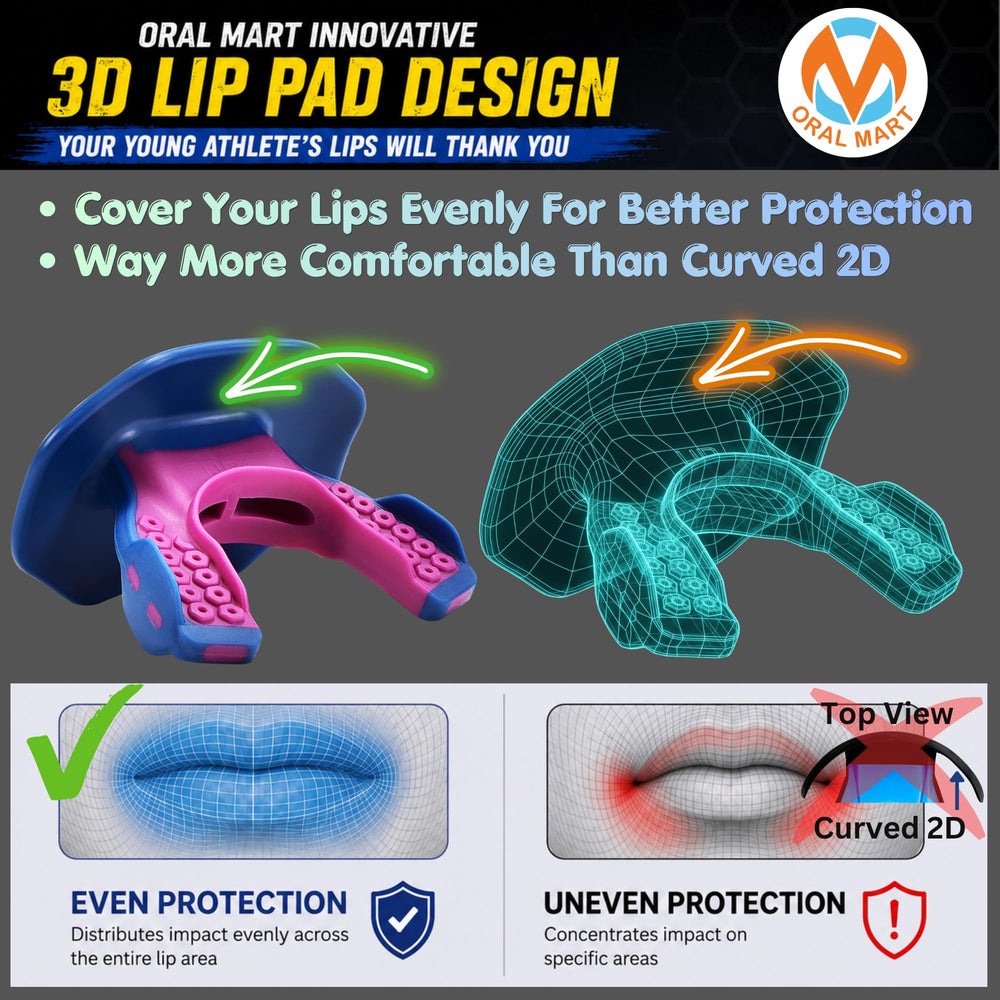 Oral Mart mouth guard with detachable strap attached for secure helmet connection