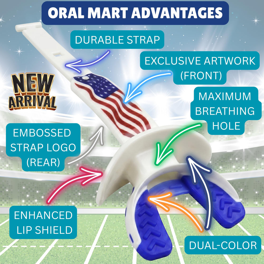 Oral Mart mouthguard shown with braces to illustrate braces-friendly comfort and protection
