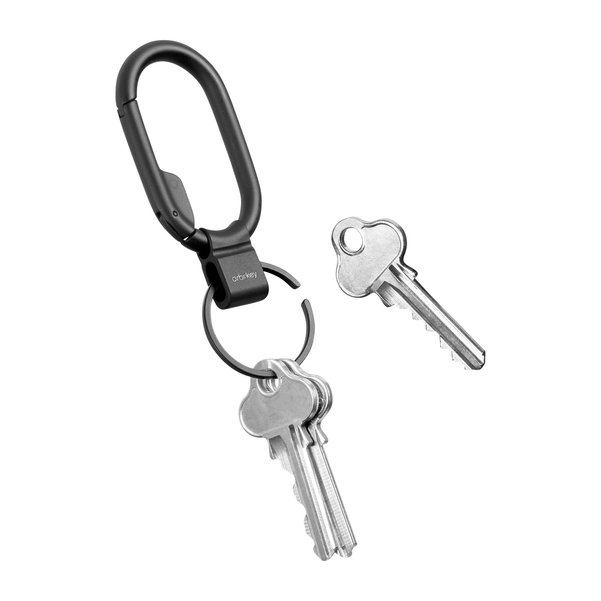 Orbitkey Clip Mini black on commuter backpack strap demonstrating convenience