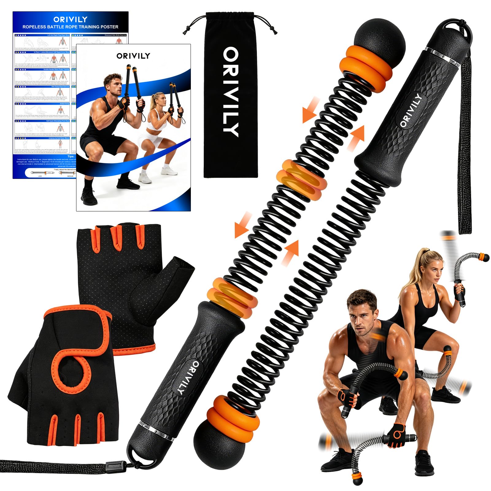 ORIVILY ropeless battle ropes front view showing compact portable trainer