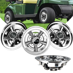 Orle Oko front view of four chrome 8-inch hubcaps showing polished finish and improved look