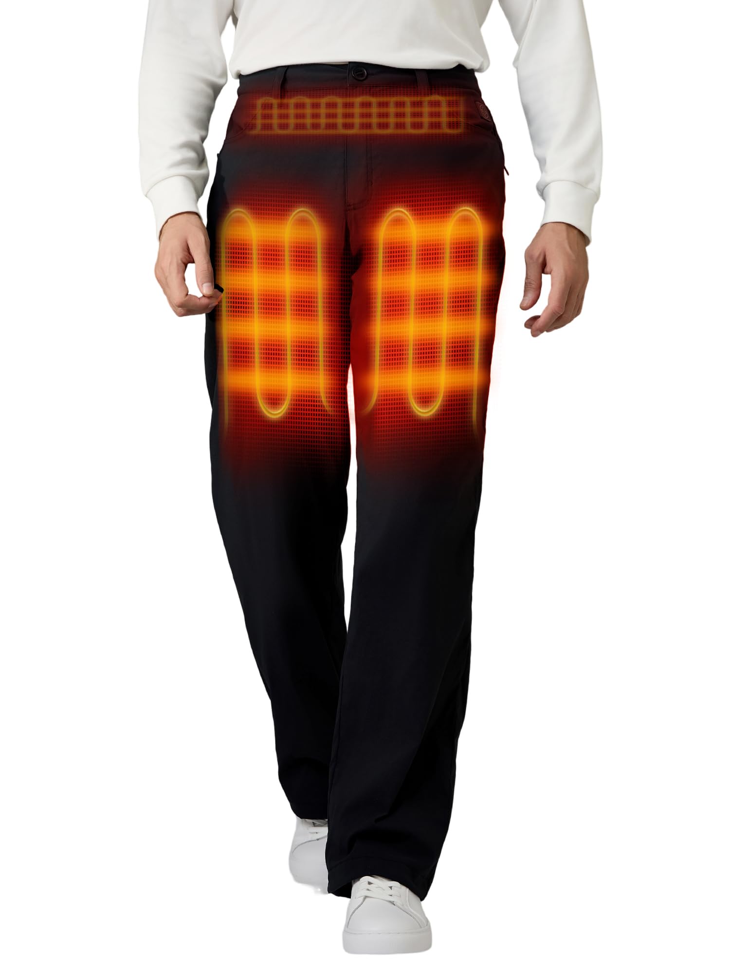 ORORO front view of black heated pants showing casual fit and clean profile for warmth