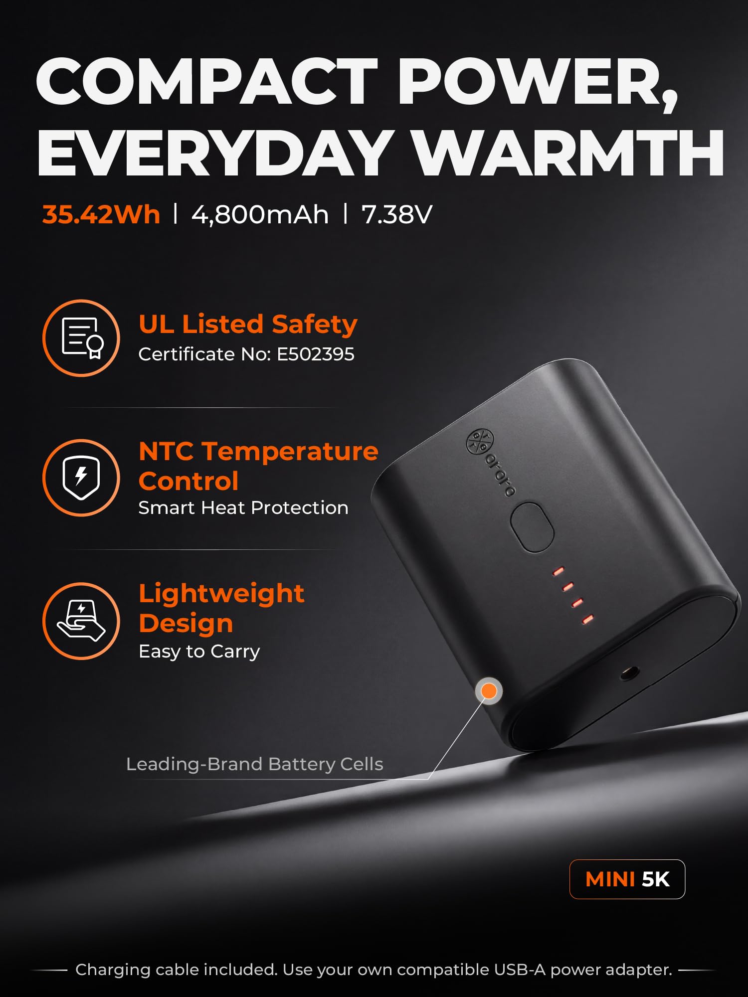 ORORO pocket and zipper detail for secure storage and hand warmth