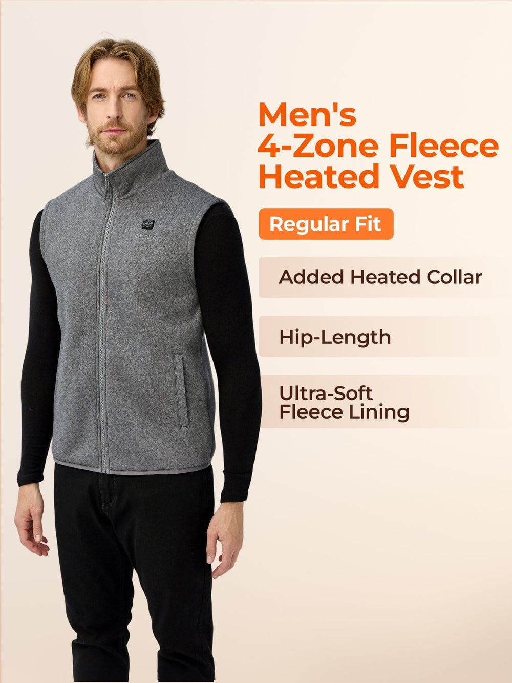 ORORO vest on mannequin to show XXL fit and true-to-size scale
