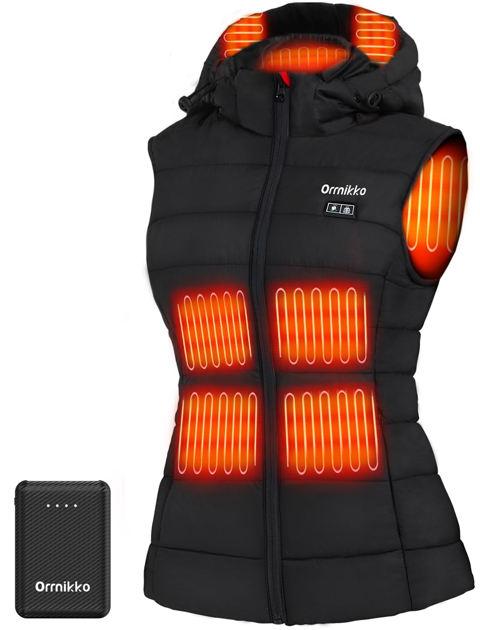 ORRNIKKO front view of heated vest showing streamlined fit and warmth benefit