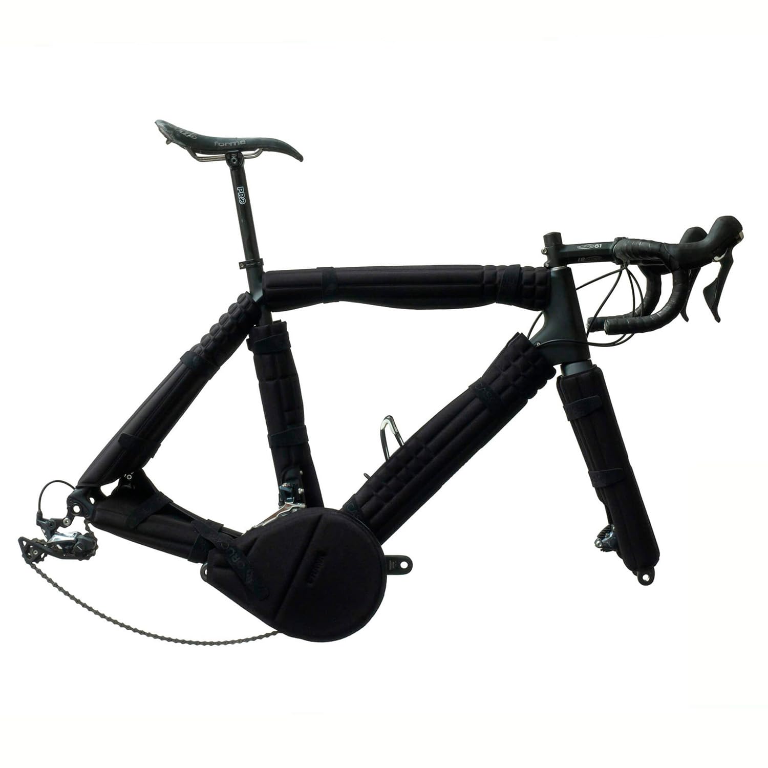 ORUCASE front view of padded bike frame showing full coverage and peace of mind