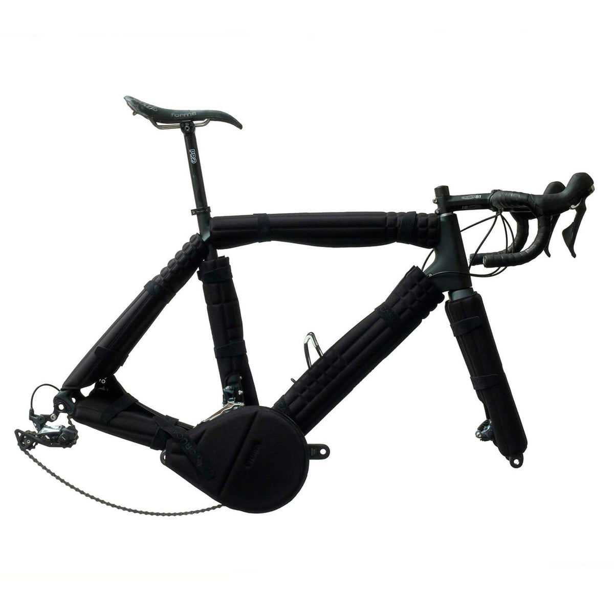 ORUCASE front view of padded bike frame showing full coverage and peace of mind