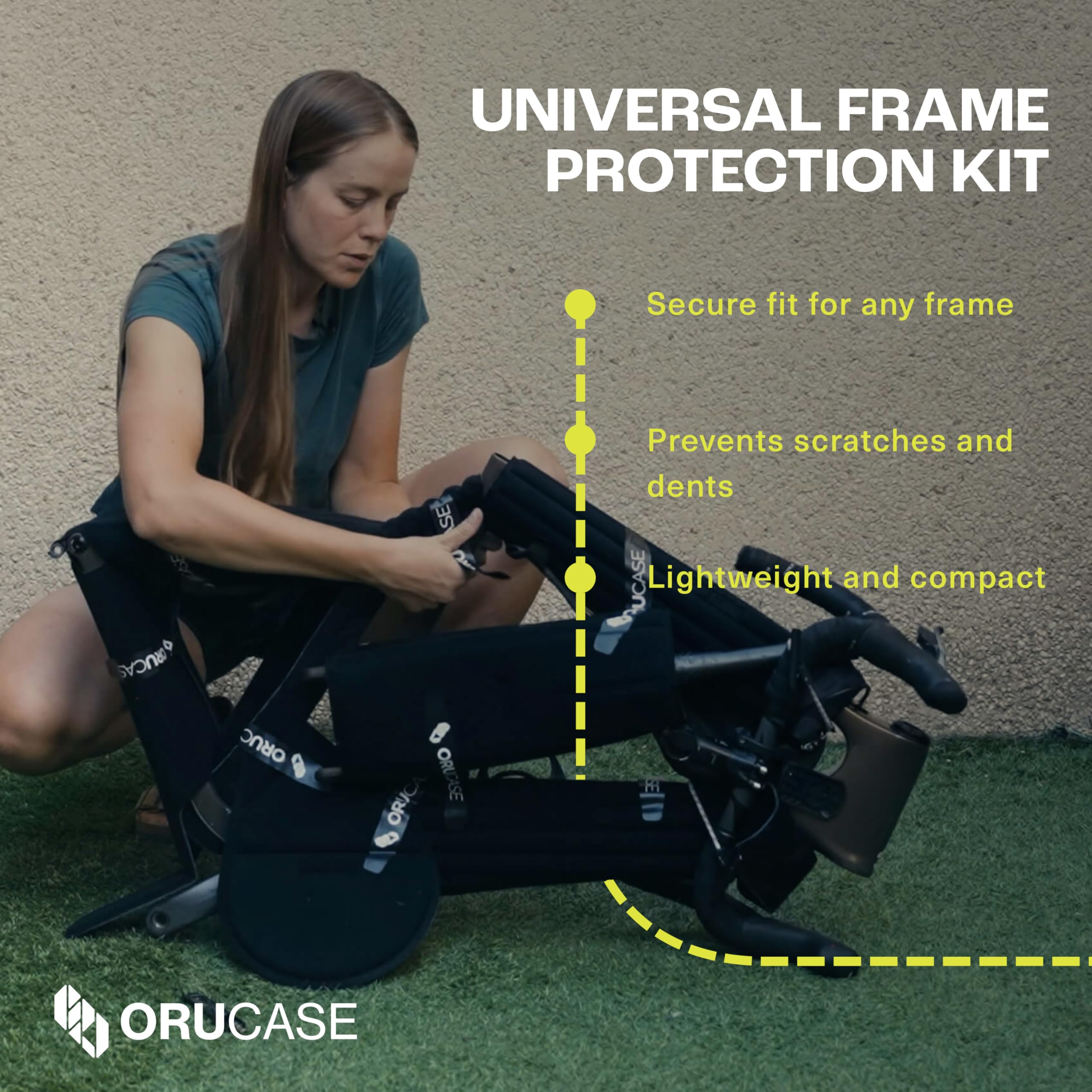 ORUCASE close-up on rear triangle pad protecting chainstays and seatstays from damage