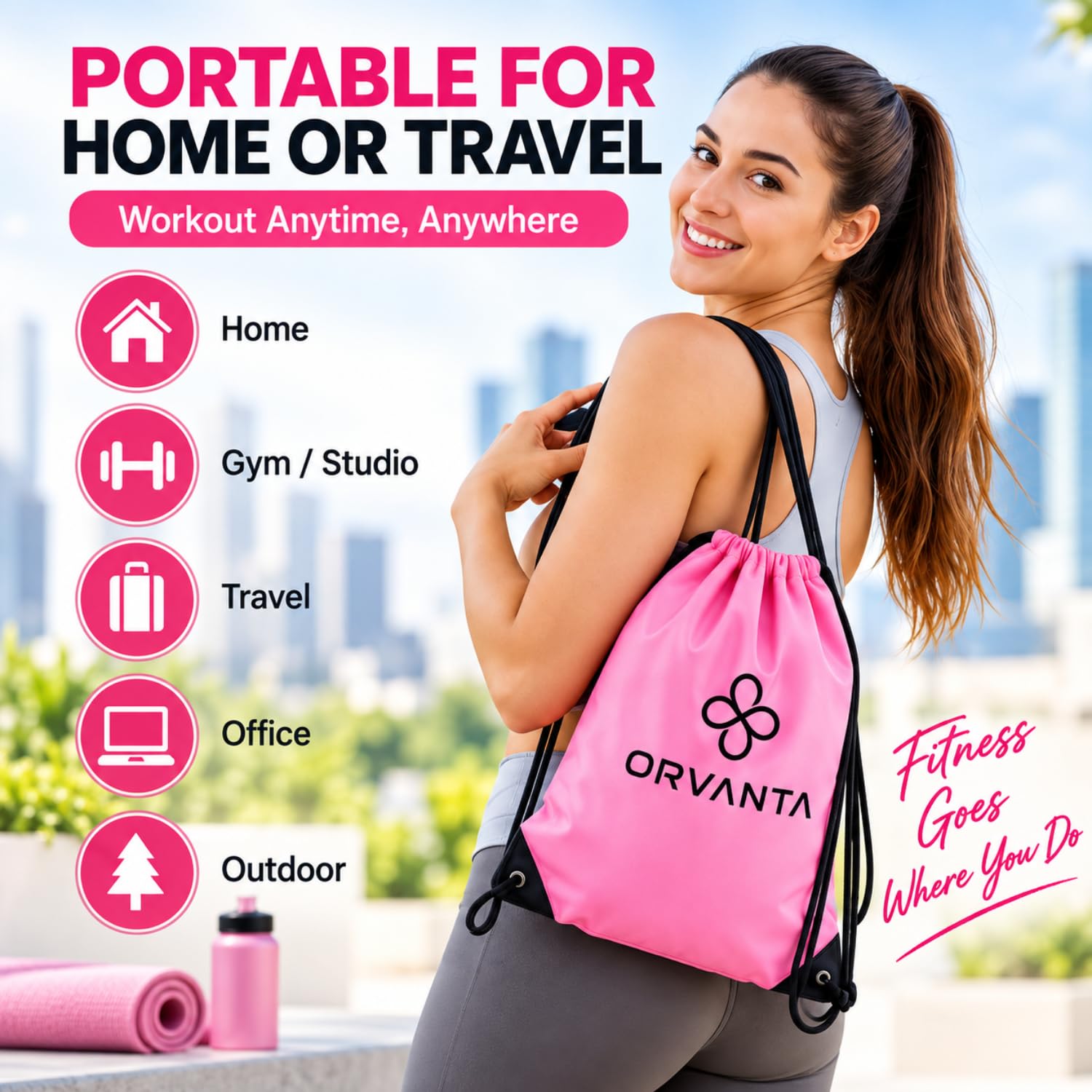 Woman using ORVANTA kit in home pilates session for varied workouts