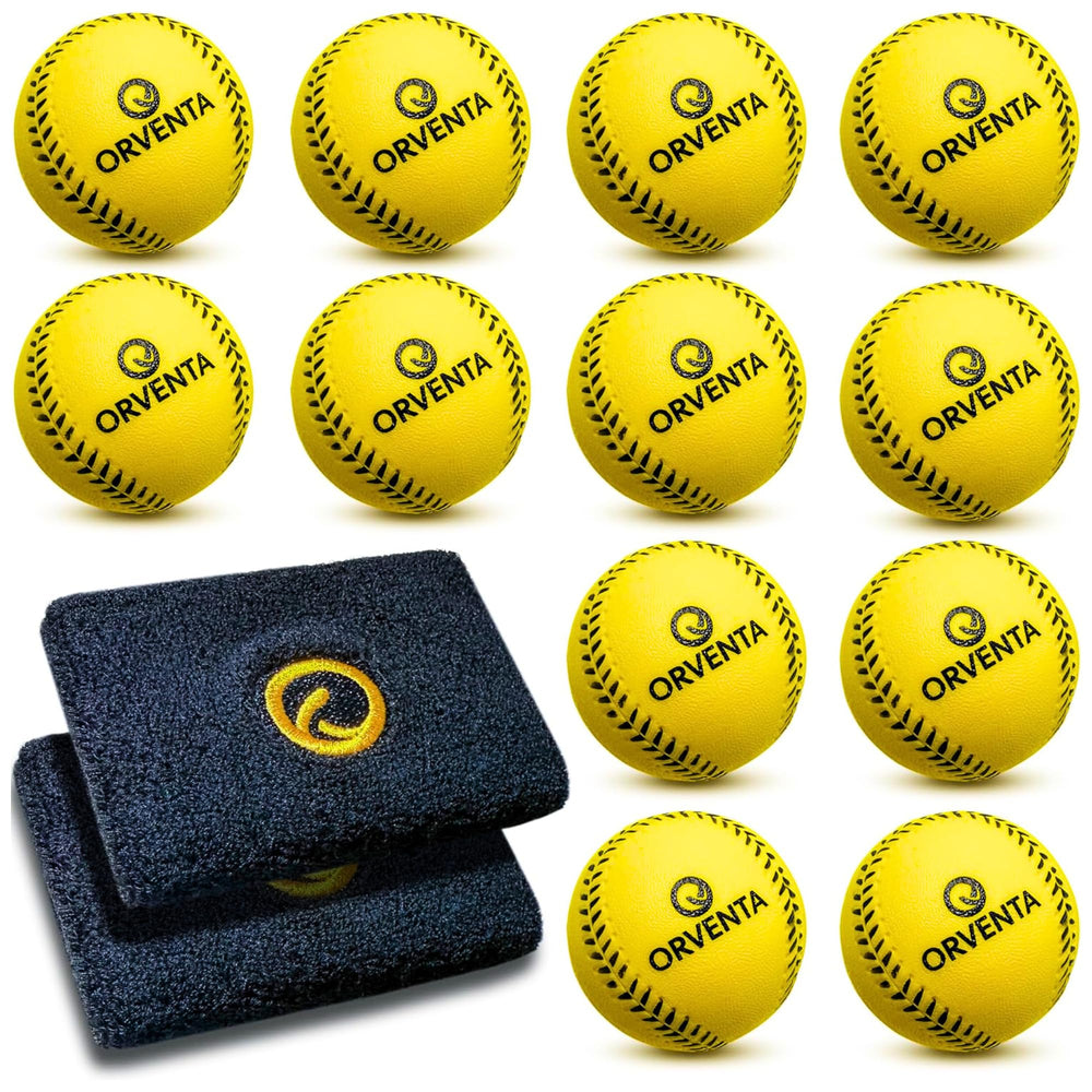ORVENTA front packaging bucket showing 12 soft foam baseballs for safe practice