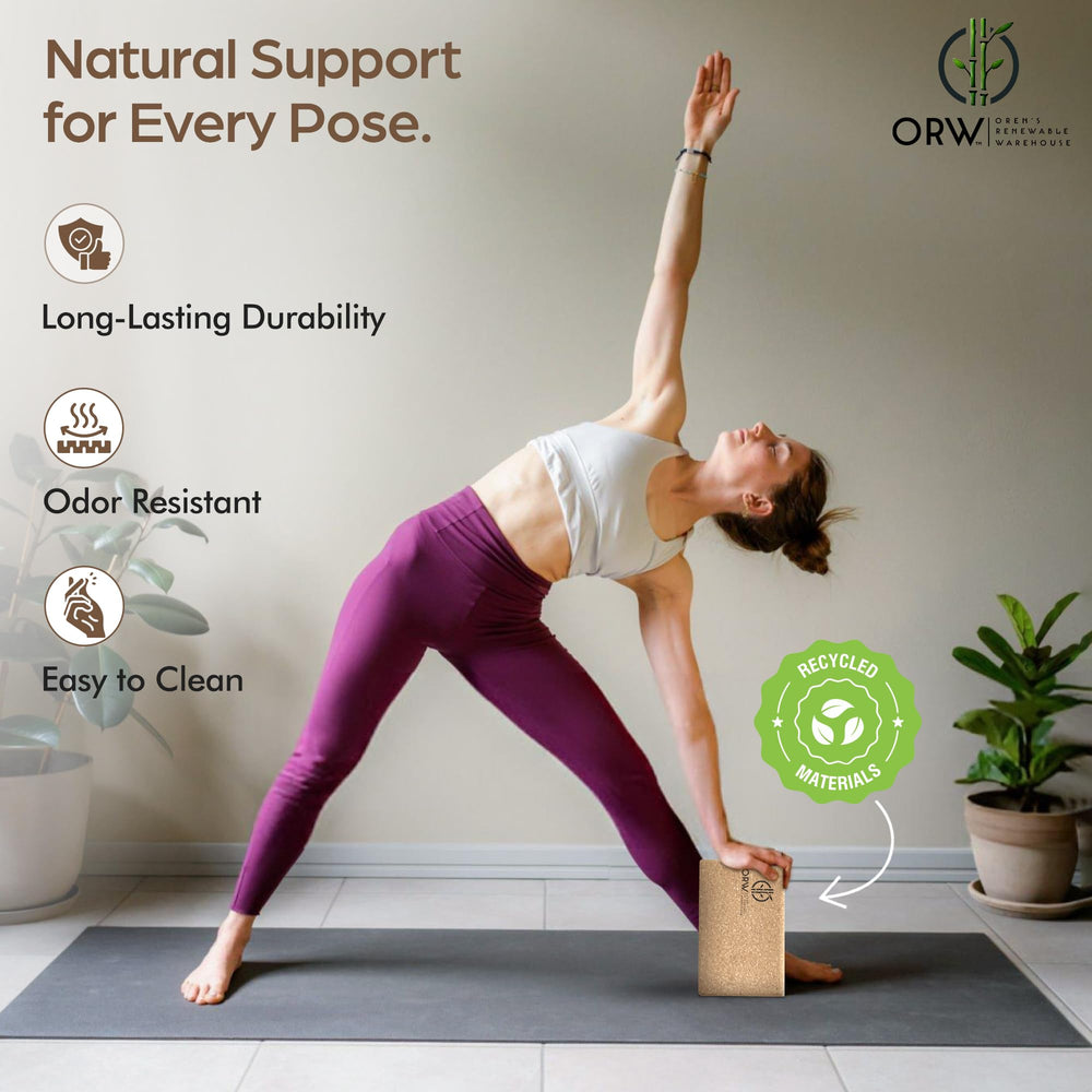 ORW cork block in use under hands demonstrating improved balance