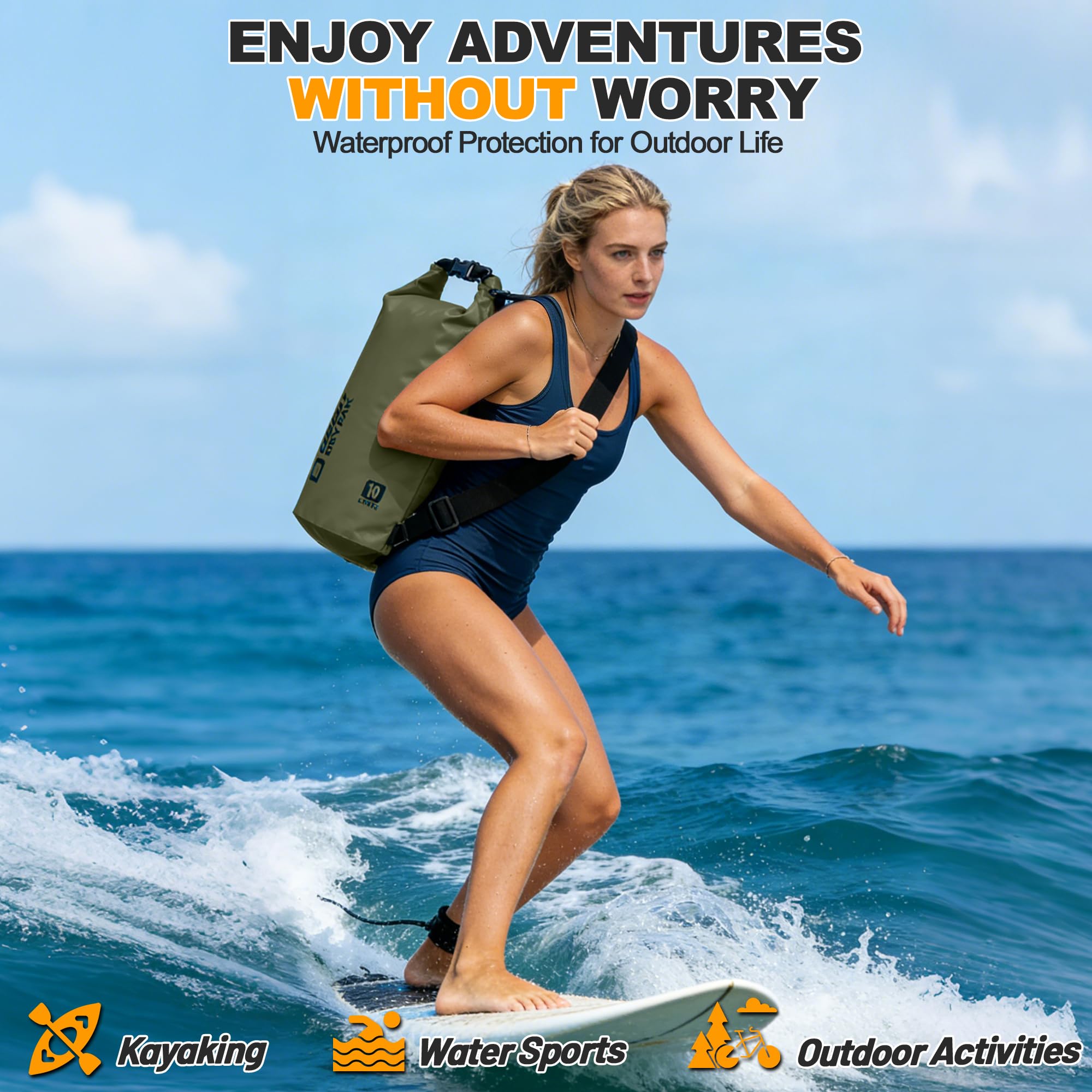 OSAH DRYPAK on the beach lifestyle shot showing reliable gear protection