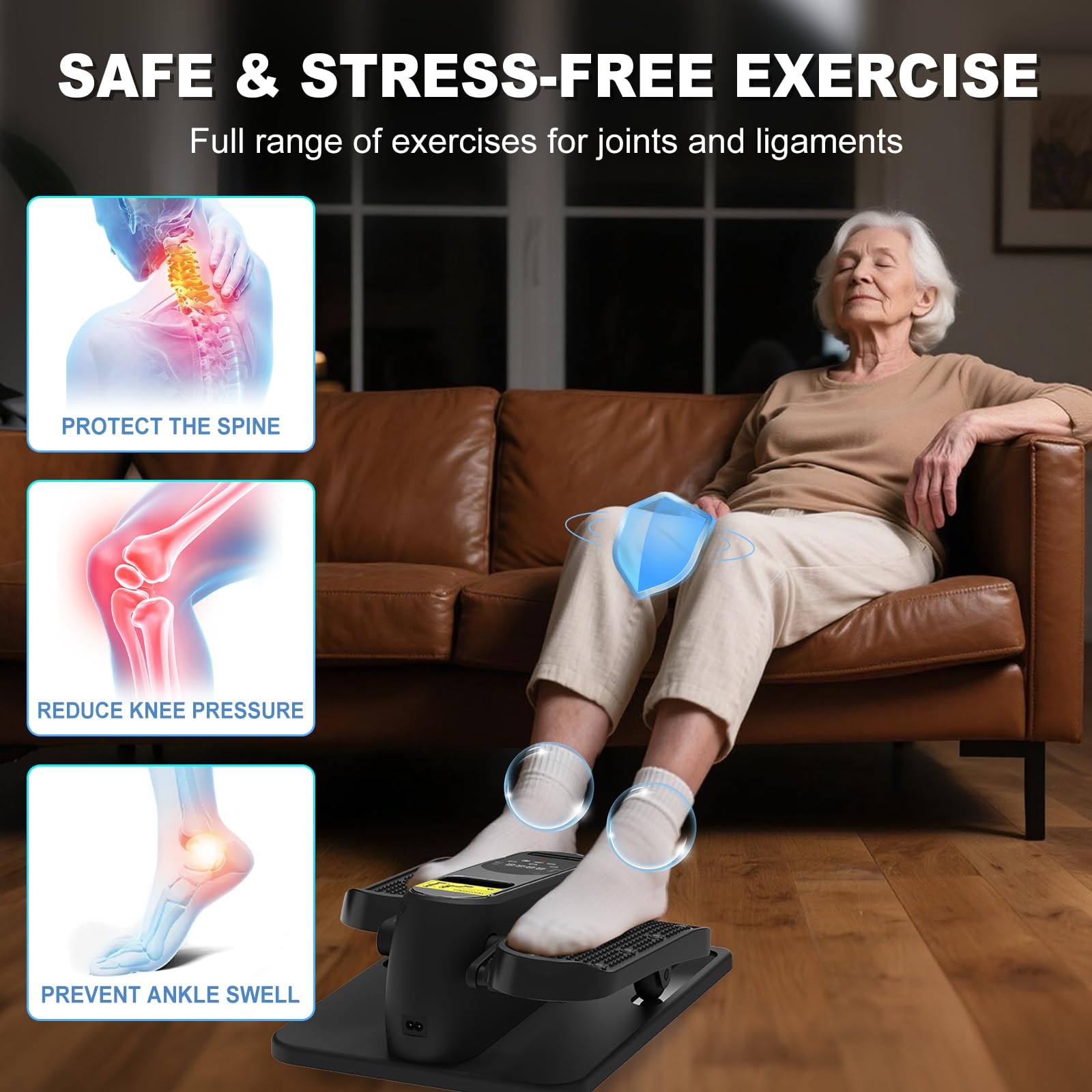 OSCILLATING SLIM next to chair showing compact size and easy storage benefits