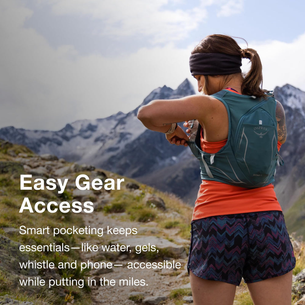 Osprey Dyna 6L side profile in use demonstrates low-bounce stability