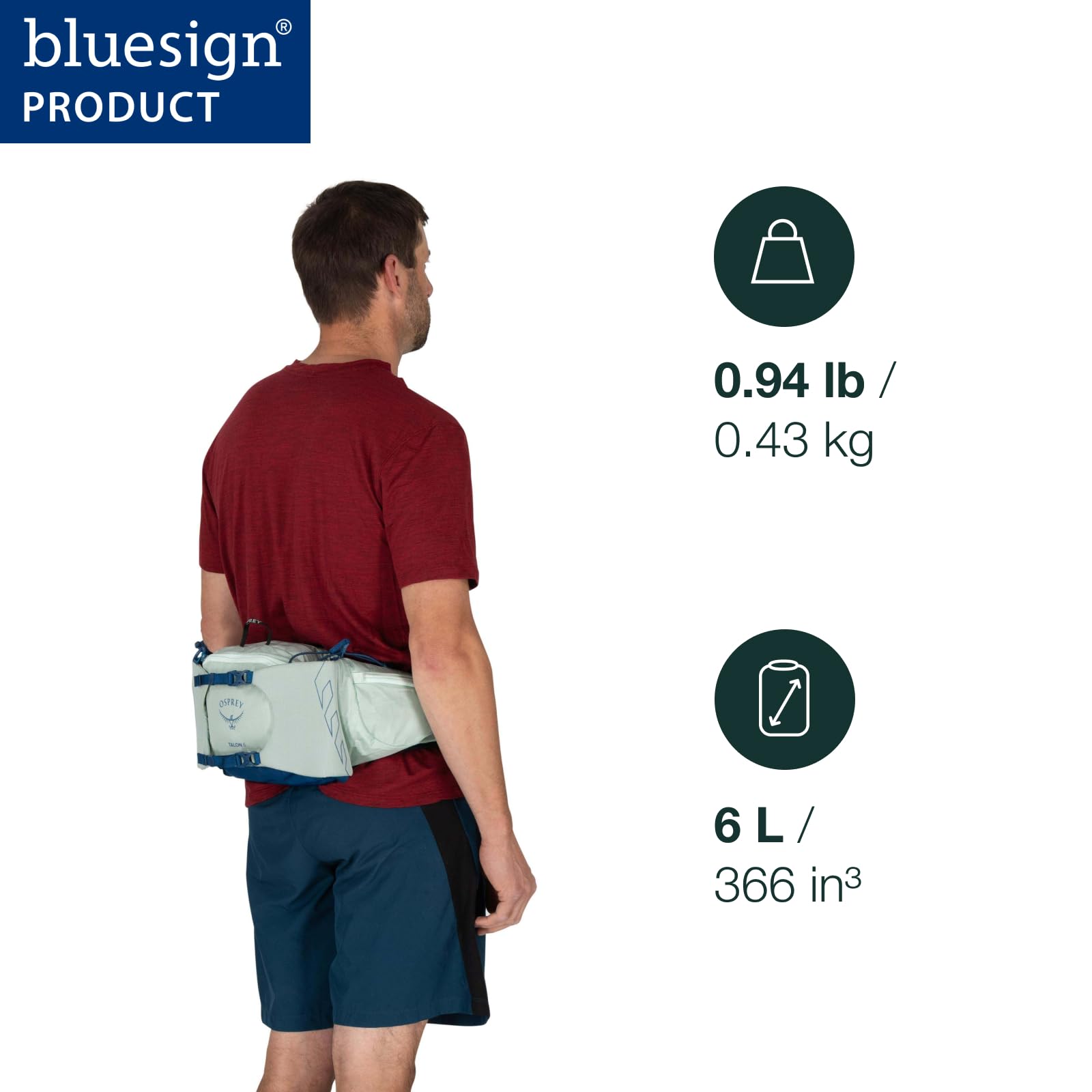 Osprey Talon 6L back and BioStretch hipbelt providing stable carry