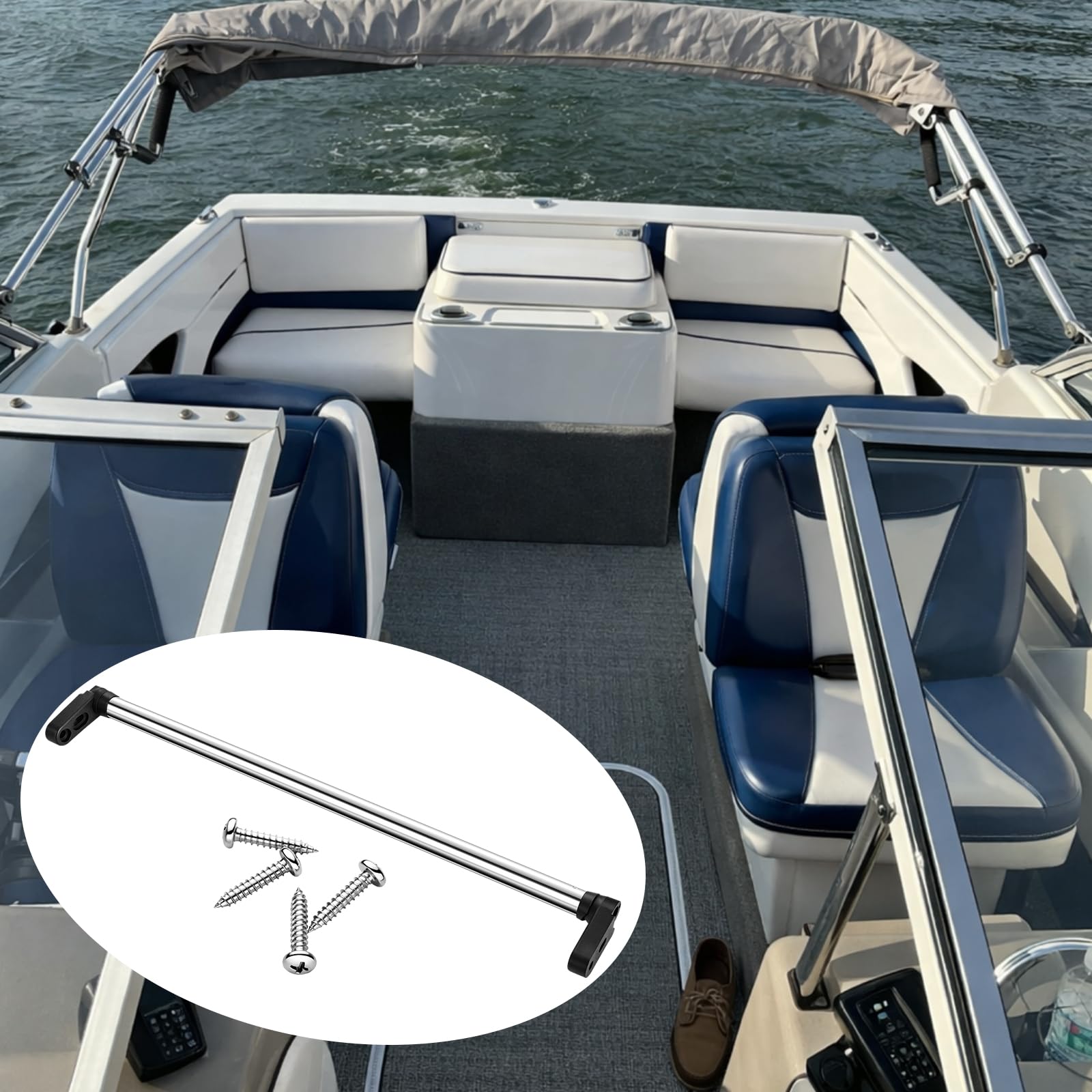 Otoolling installed on boat windshield demonstrating added stability underway