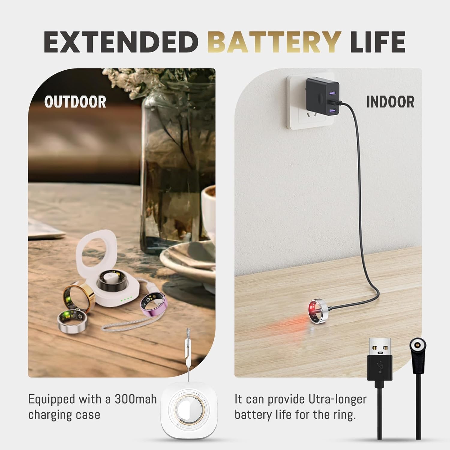 Oucscru charging case open displaying 300mAh battery for on-the-go power