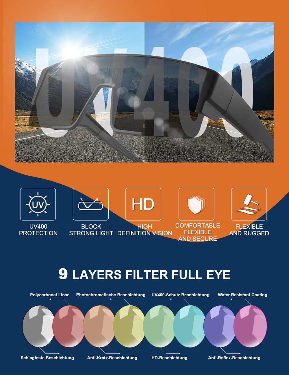 OULAIQI sunglasses worn cycling offering stable sport fit