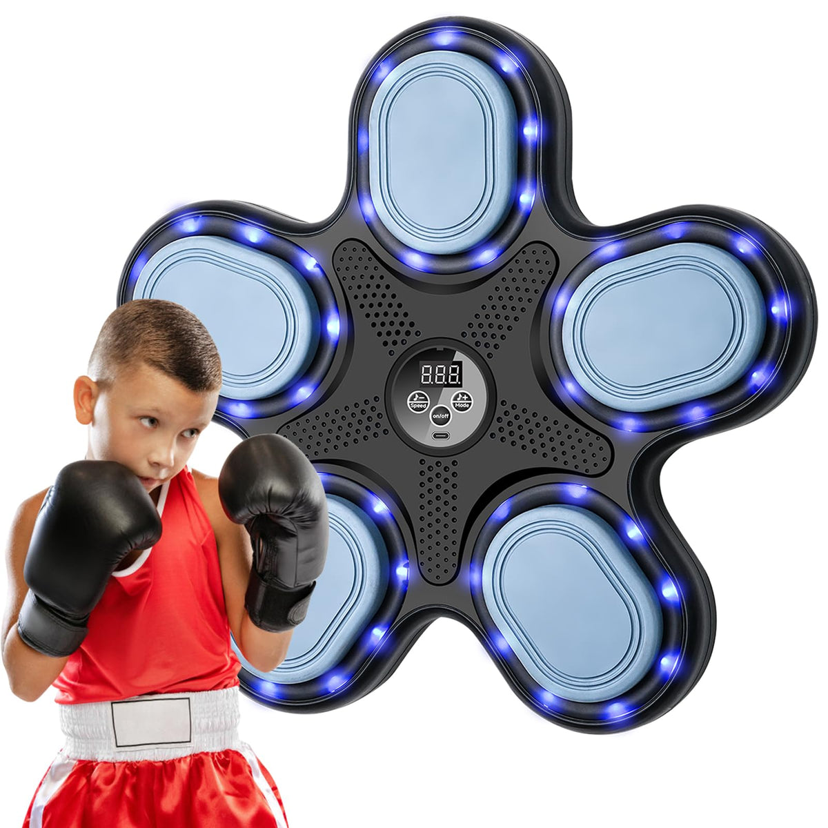 OurStarry front view wall-mounted trainer showing LED targets and controls for motivating workouts