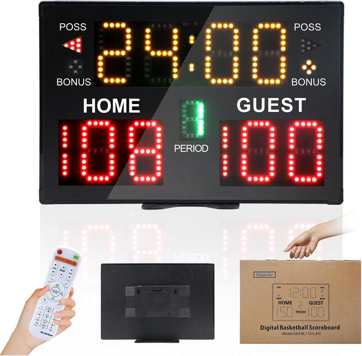 Ousmile scoreboard front view showing bright LED digits and clear readability