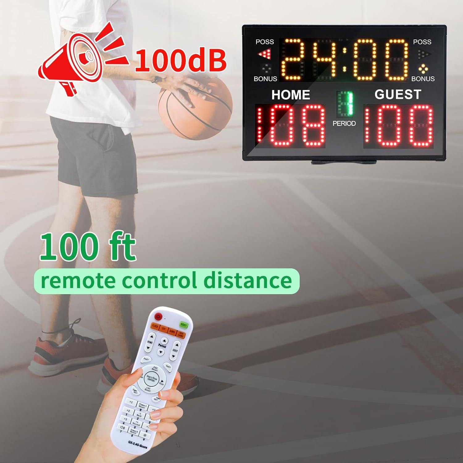 Ousmile wireless remote control in hand for fast score updates and convenience