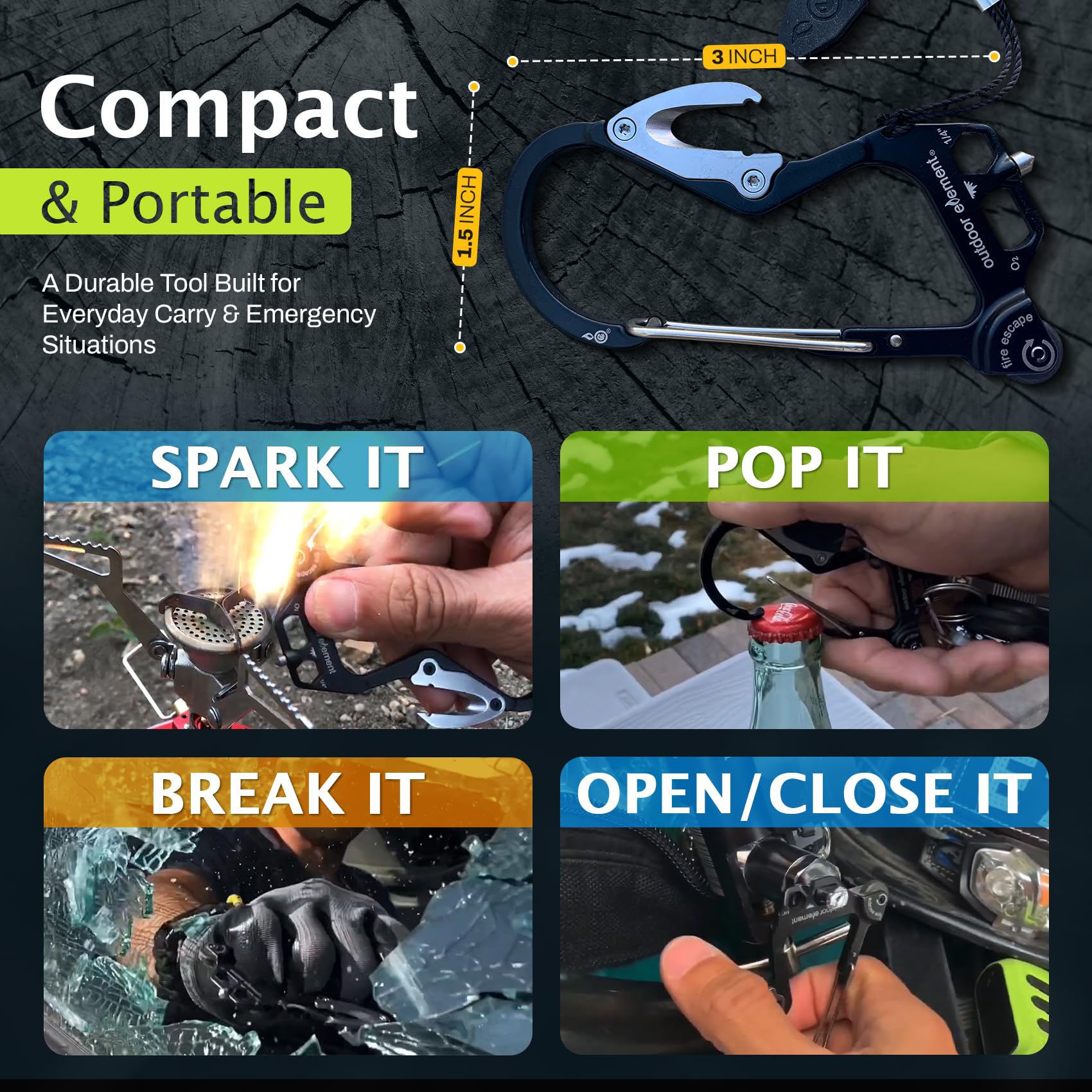 OUTDOOR ELEMENT clipped on backpack strap for always-ready outdoor convenience