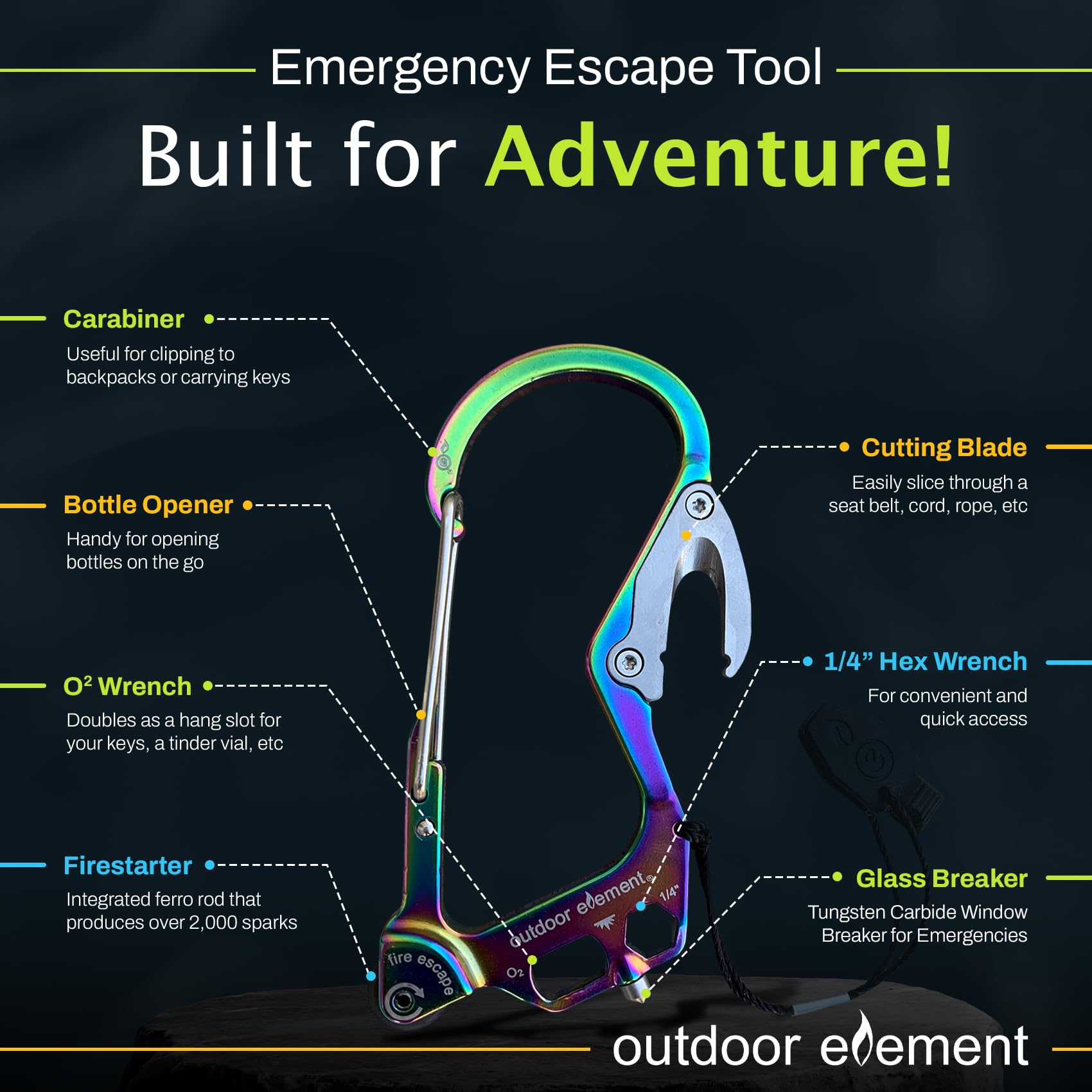 OUTDOOR ELEMENT recessed seatbelt cutter closeup for safe strap rescue