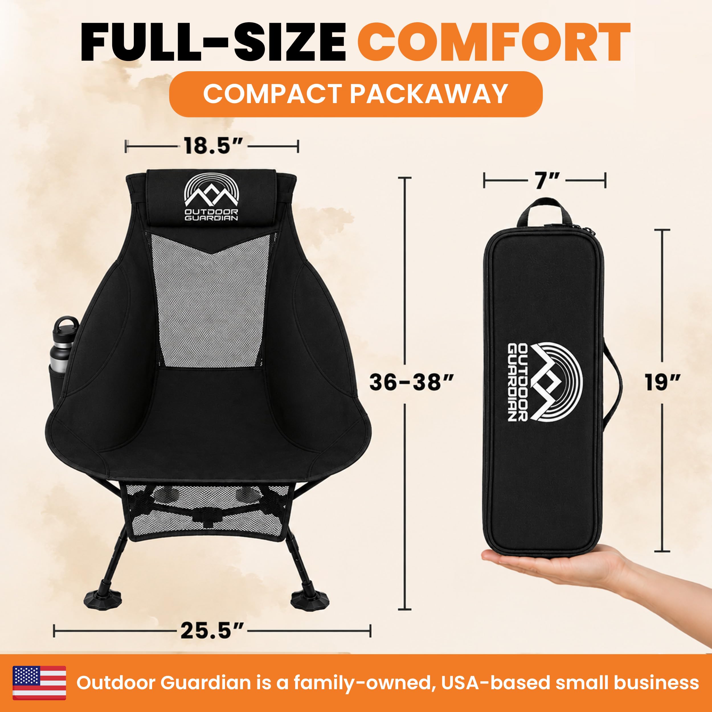 Outdoor Guardian frame and anti-sink feet detail providing stability on soft ground