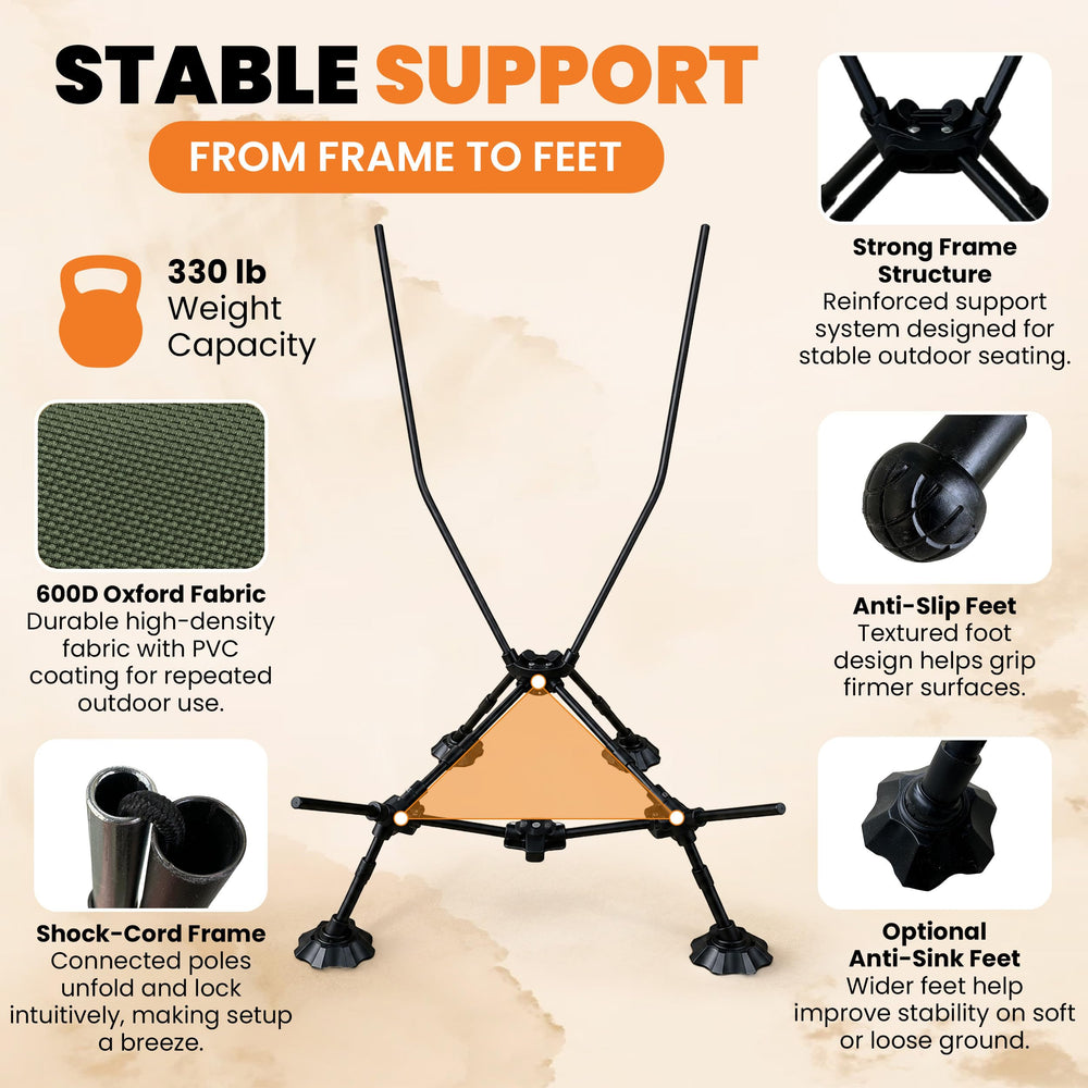 Outdoor Guardian frame and anti-sink feet for stable outdoor use