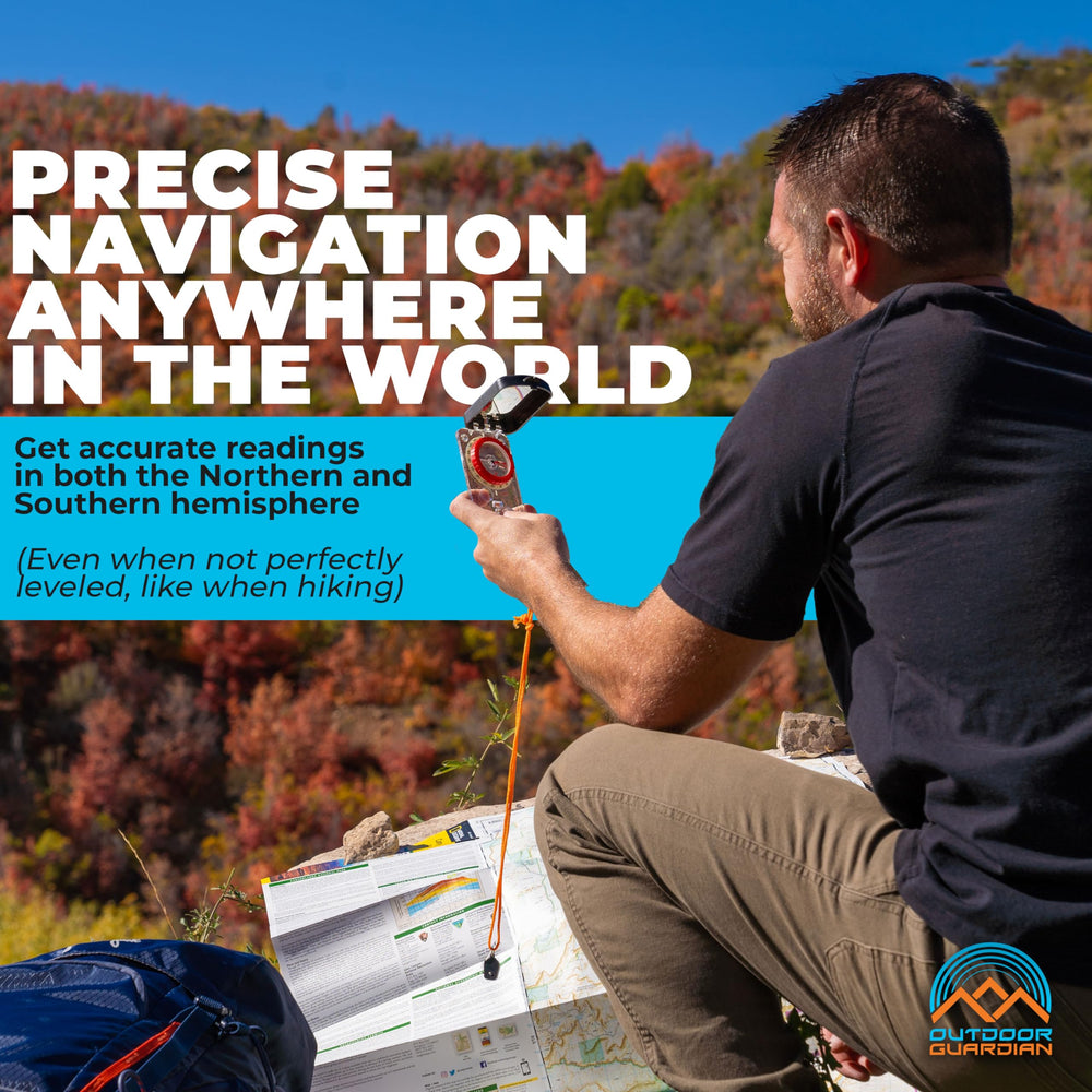 Outdoor Guardian Pathfinder mirror close-up demonstrating precise sighting and emergency signaling