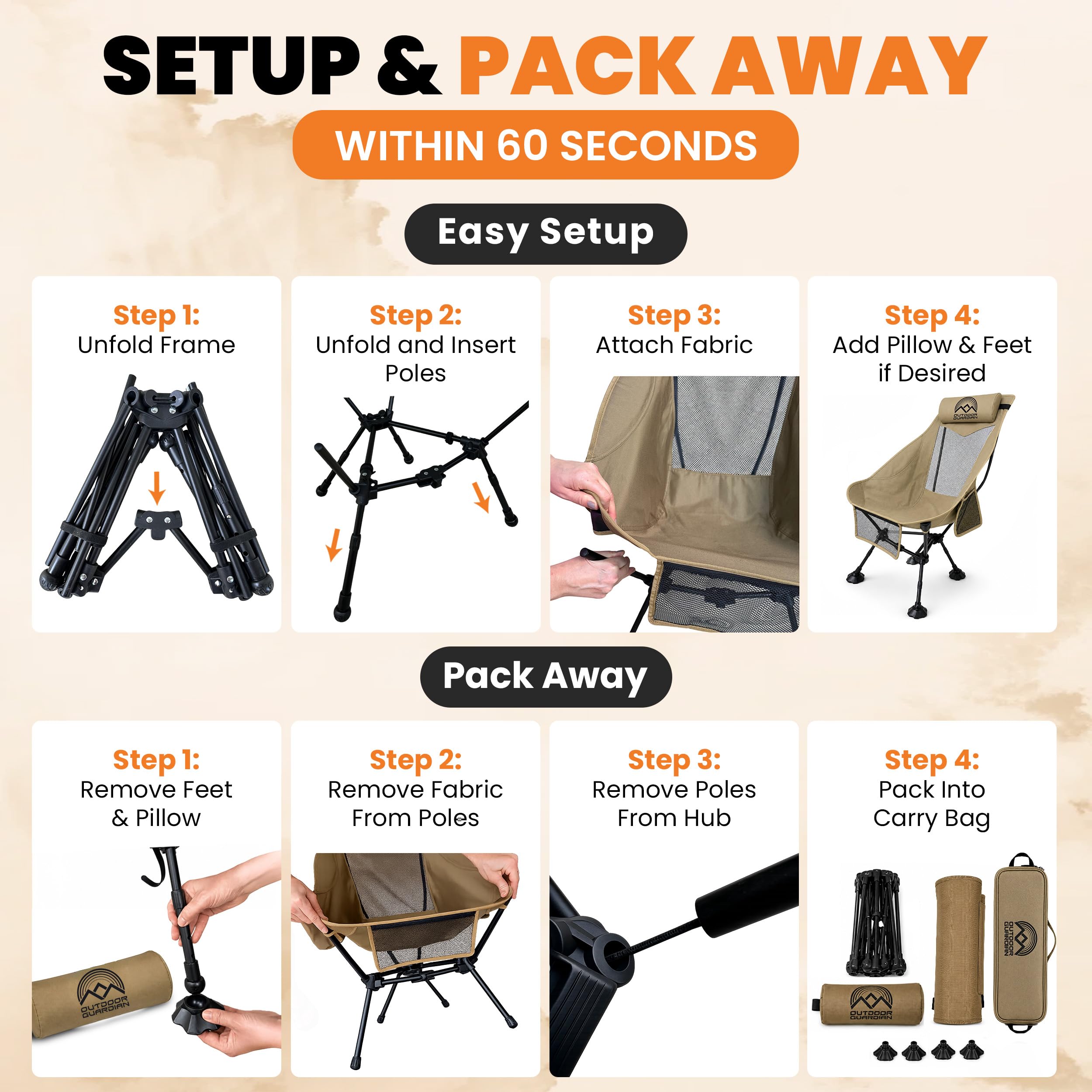 Outdoor Guardian size comparison with backpack highlighting compact folded portability