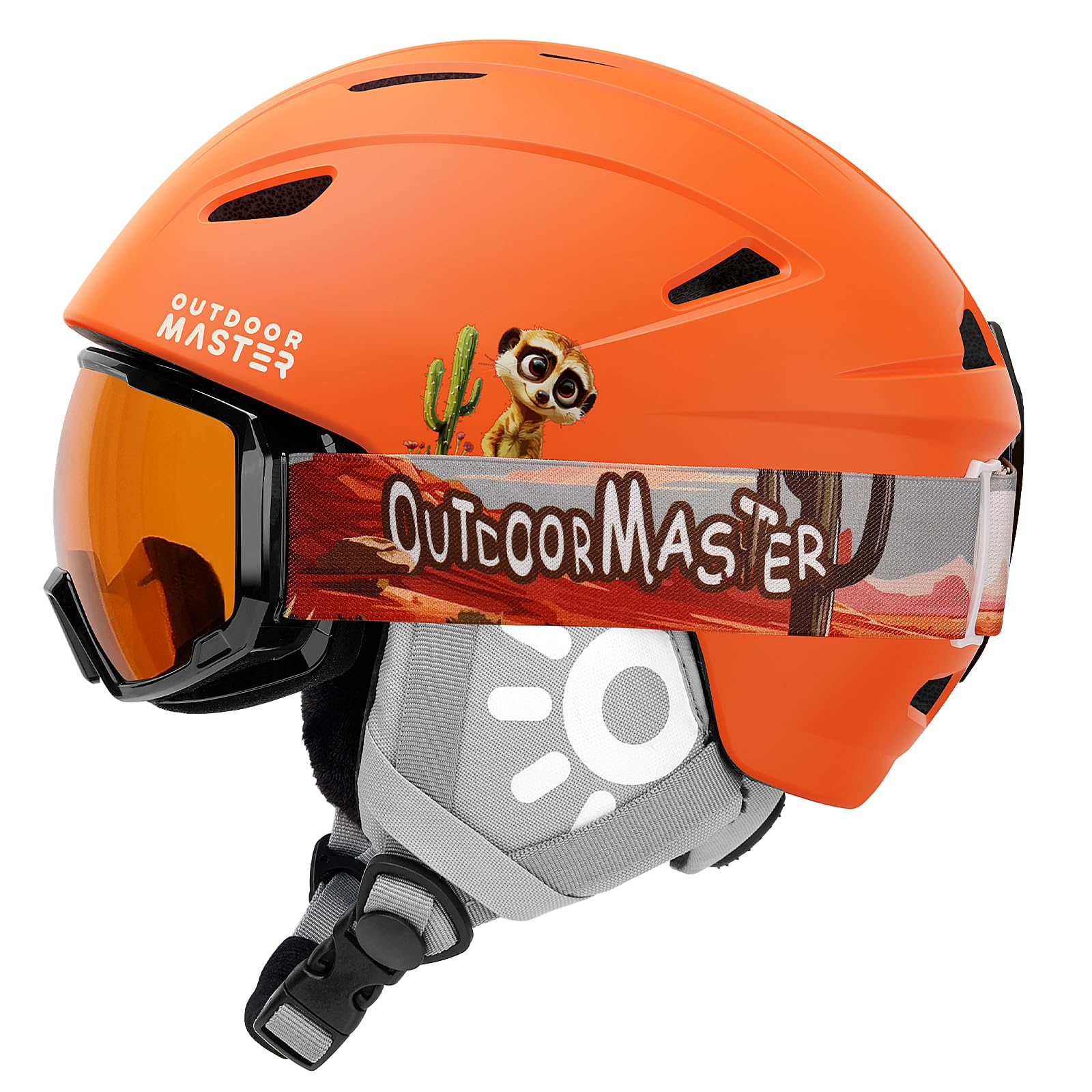 OutdoorMaster front view of helmet and goggles showing coordinated protection and style