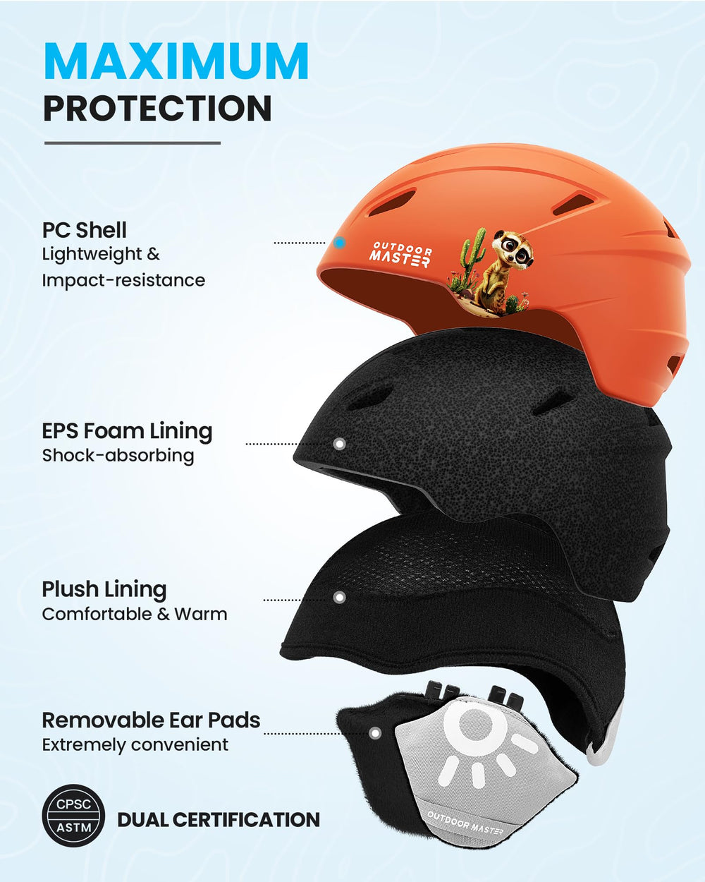 OutdoorMaster goggle lens closeup with anti-fog coating and UV protection benefit