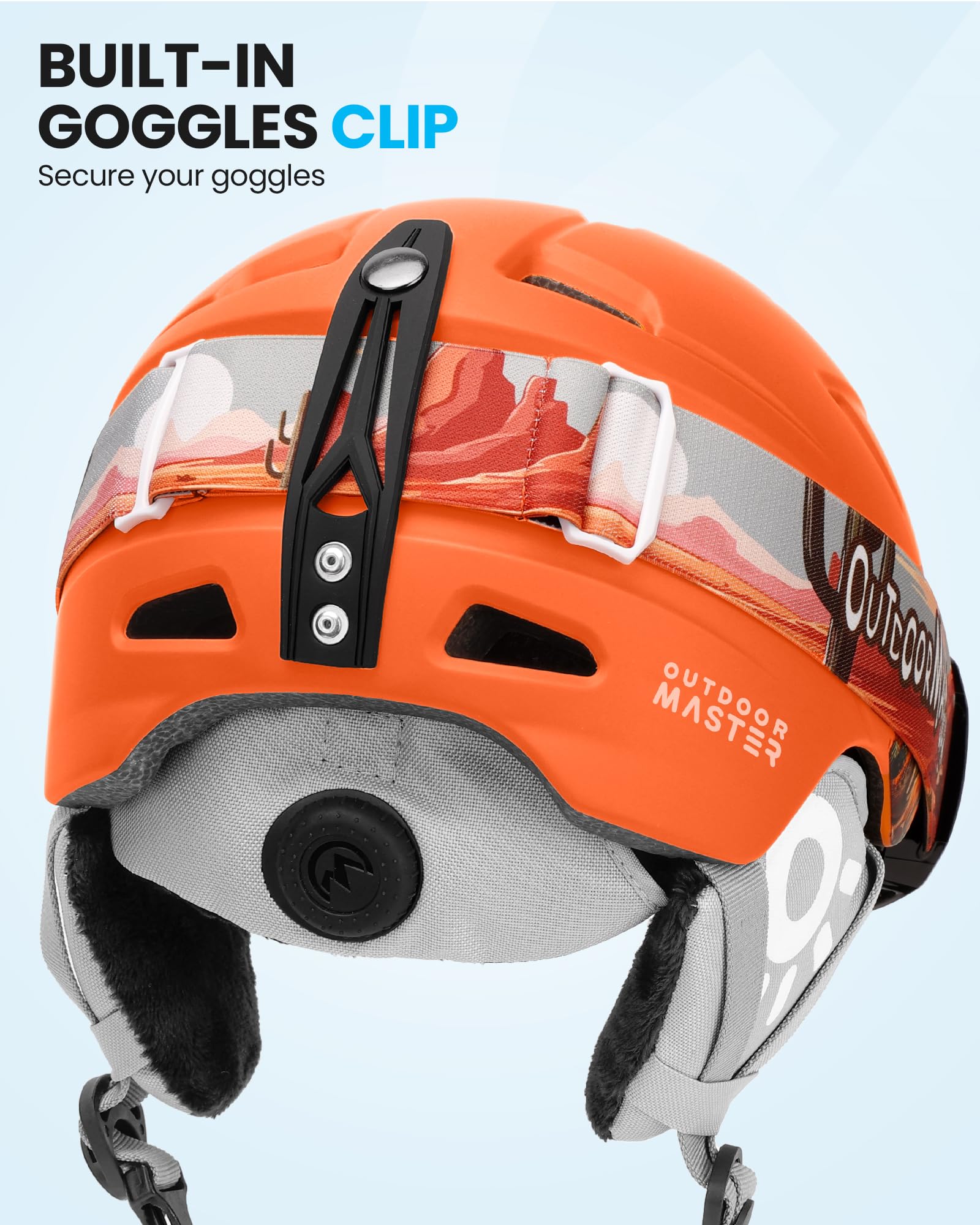 OutdoorMaster padded liner and chinstrap highlighting cushioned comfort and safety