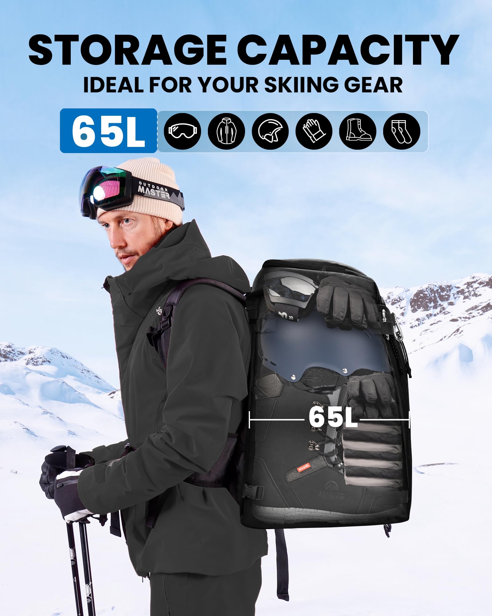 OutdoorMaster boot compartment unzipped revealing boot fit benefit: boots stay separated
