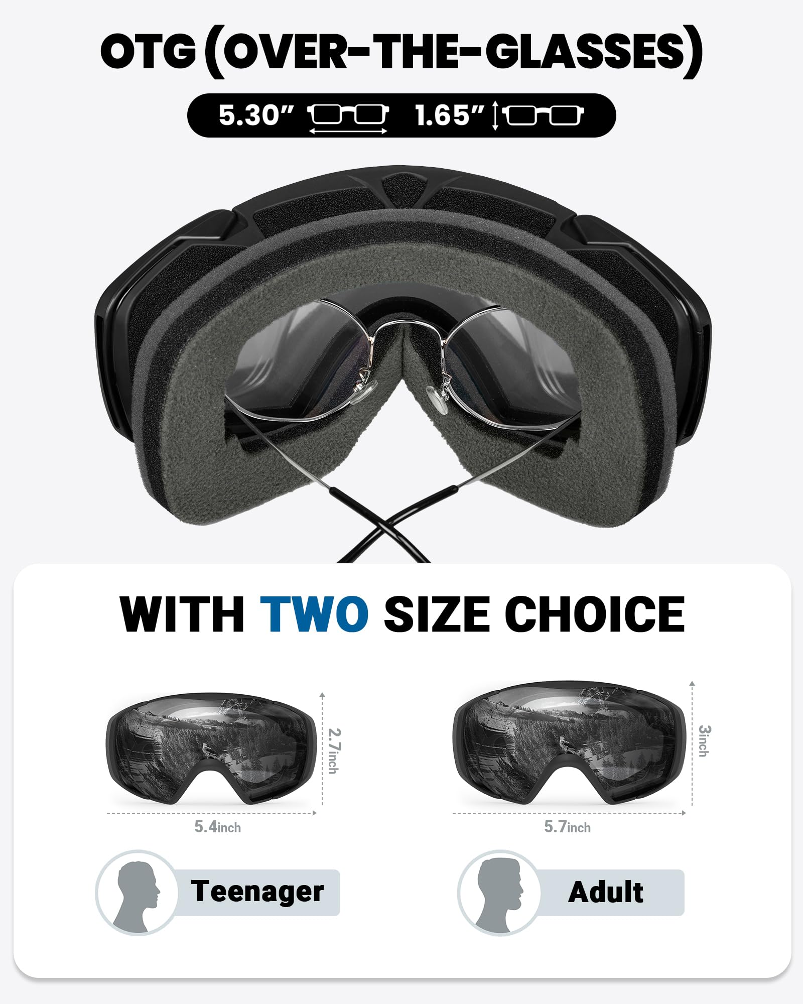 OutdoorMaster closeup of dual-layer lens highlighting anti-fog and UV400 protection