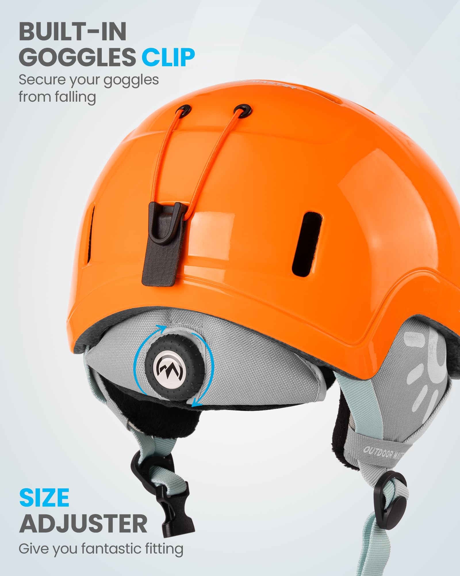 OutdoorMaster rear dial-fit detail showing adjustable sizing for safety