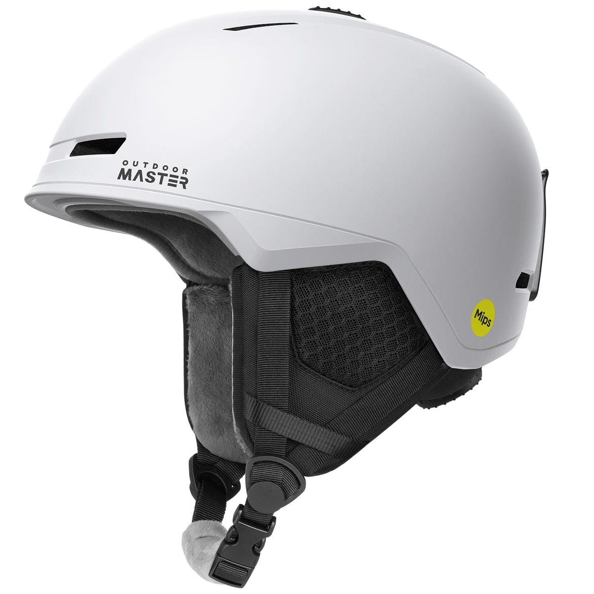 OutdoorMaster helmet front profile showing sleek shell and secure fit benefit