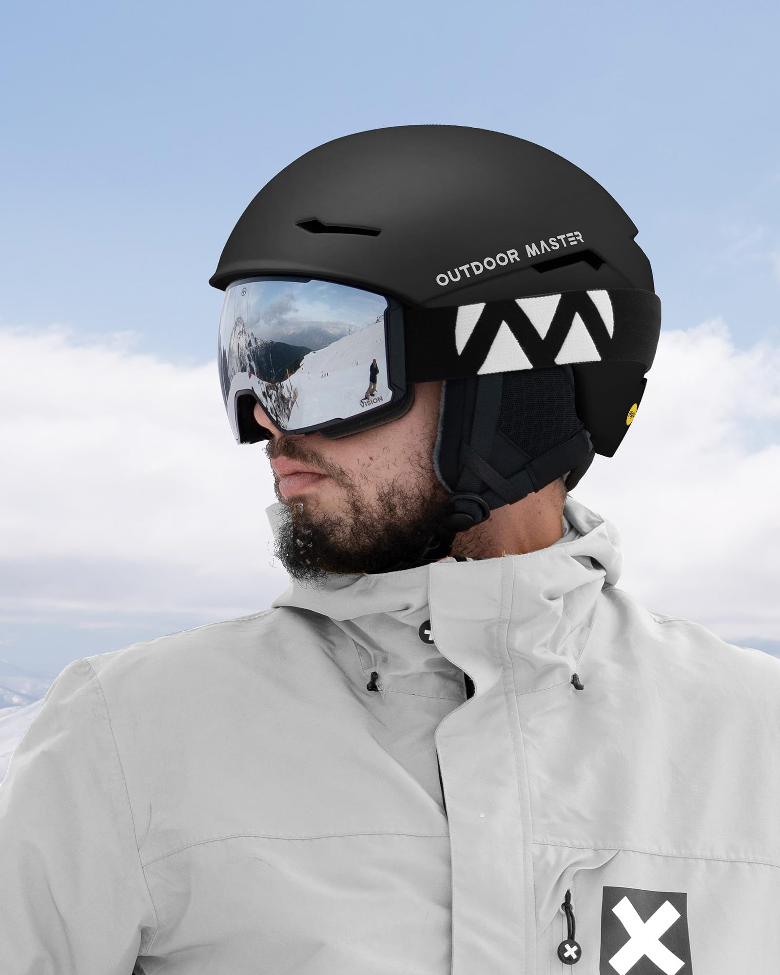 OutdoorMaster ELK beside youth helmet for size comparison and fit guidance