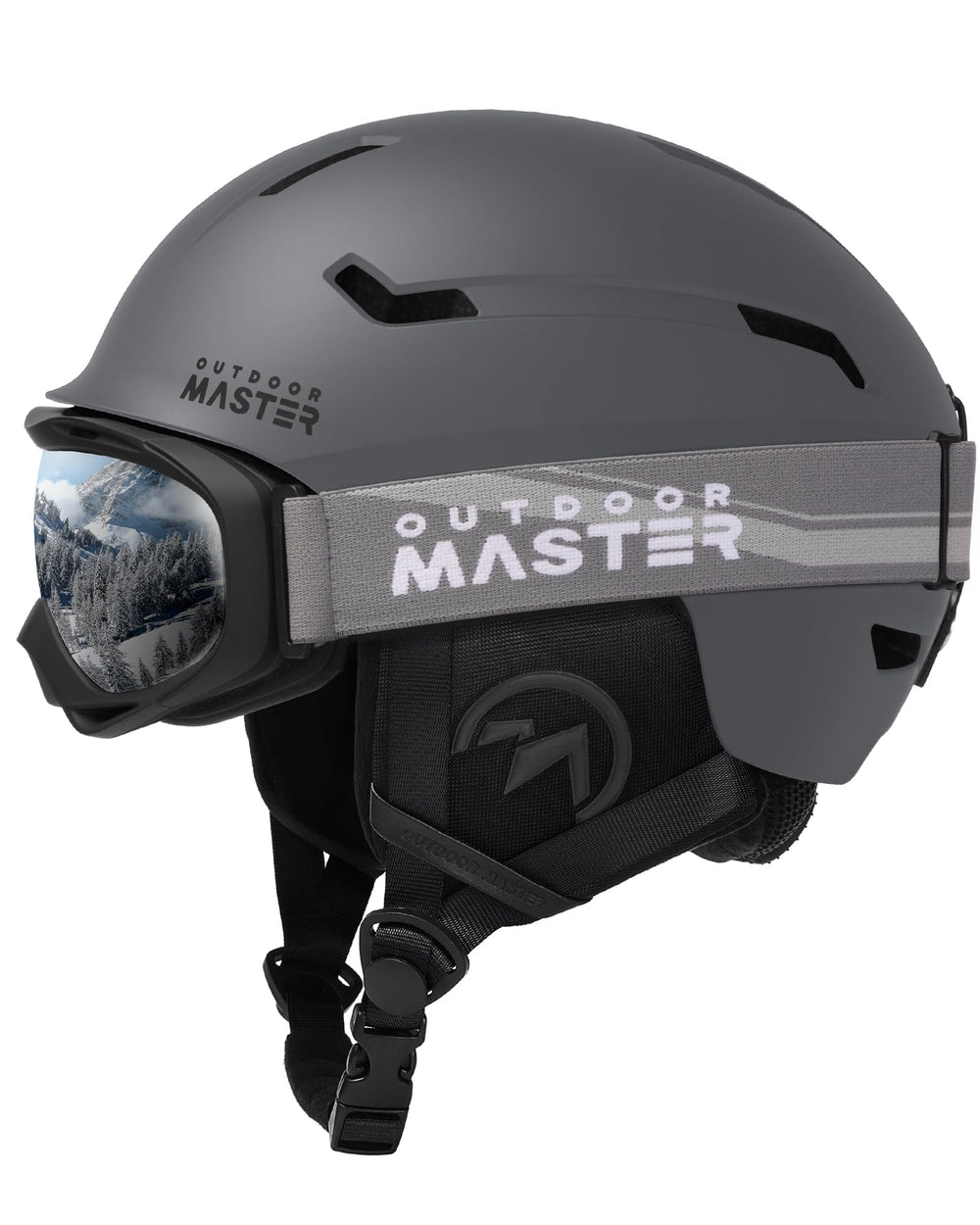 OutdoorMaster helmet and goggles front view showing integrated protection and comfort