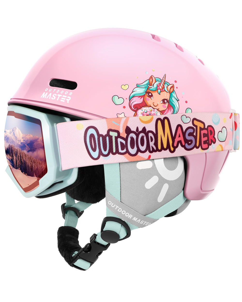 OutdoorMaster front view of helmet and goggles showing balanced protection and fit