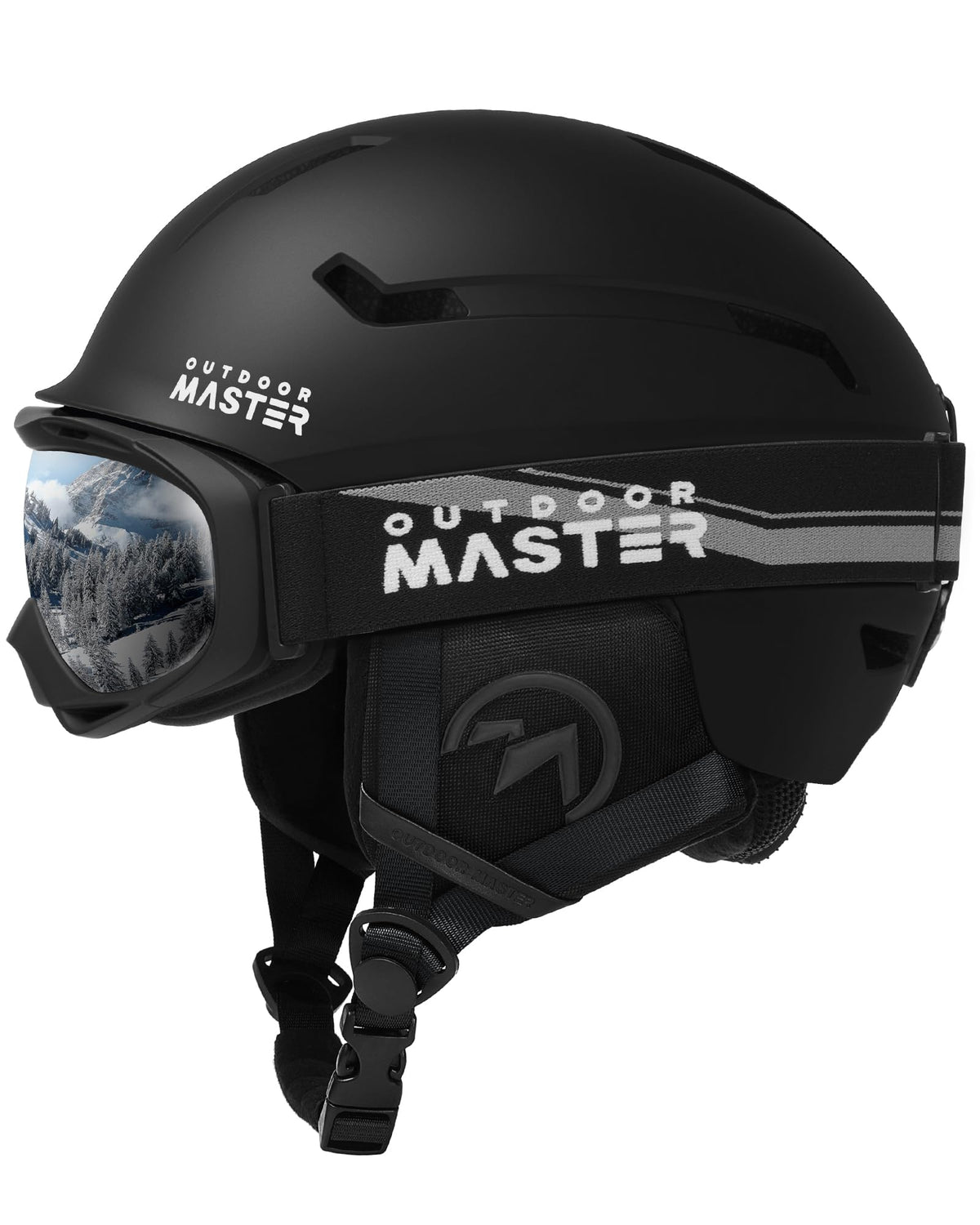 OutdoorMaster front view of helmet and goggles showing cohesive fit and protection