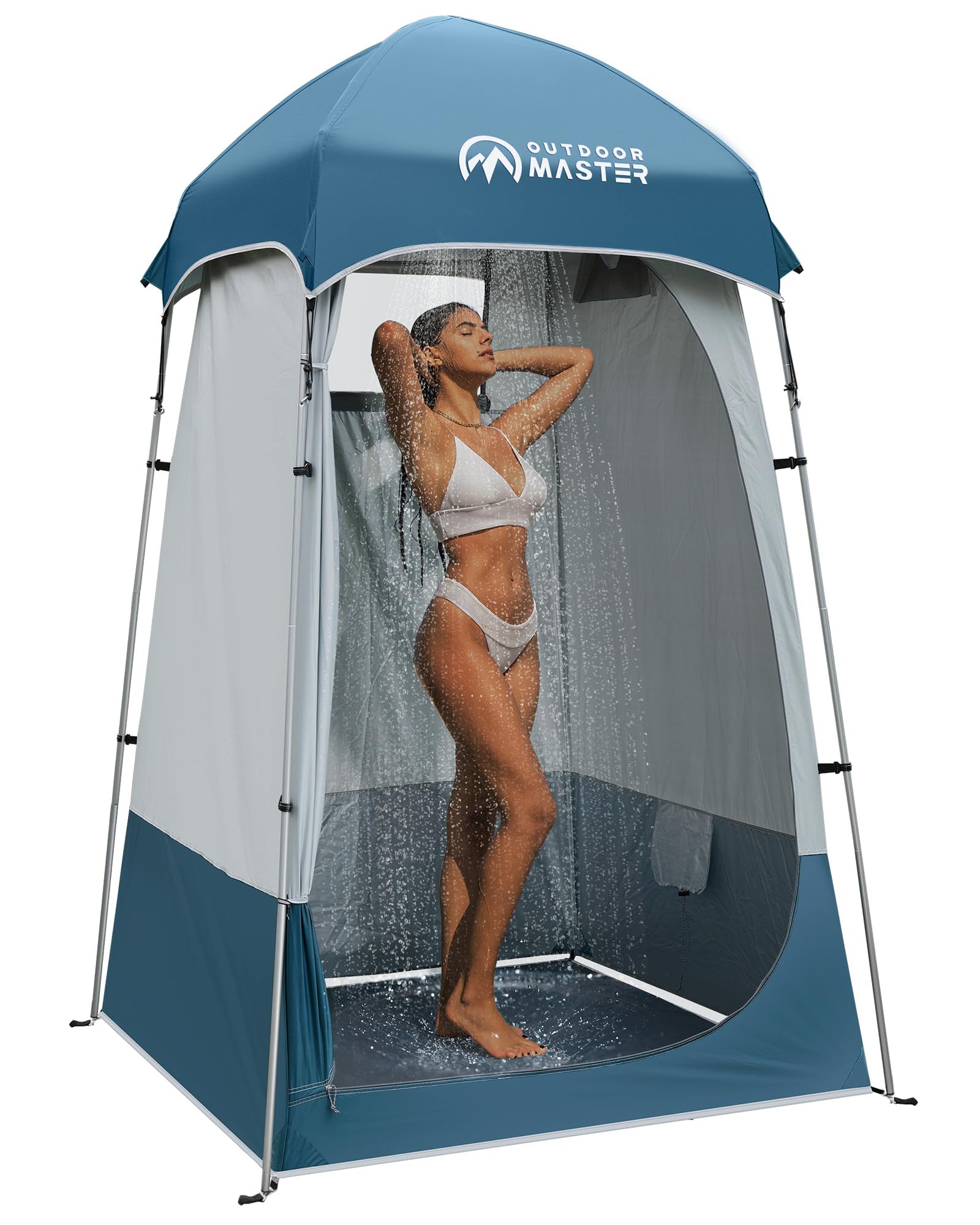 OutdoorMaster front view of shower tent showing privacy and quick setup benefit