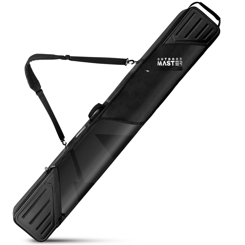 OutdoorMaster front view showing bag with skis and organized storage benefit