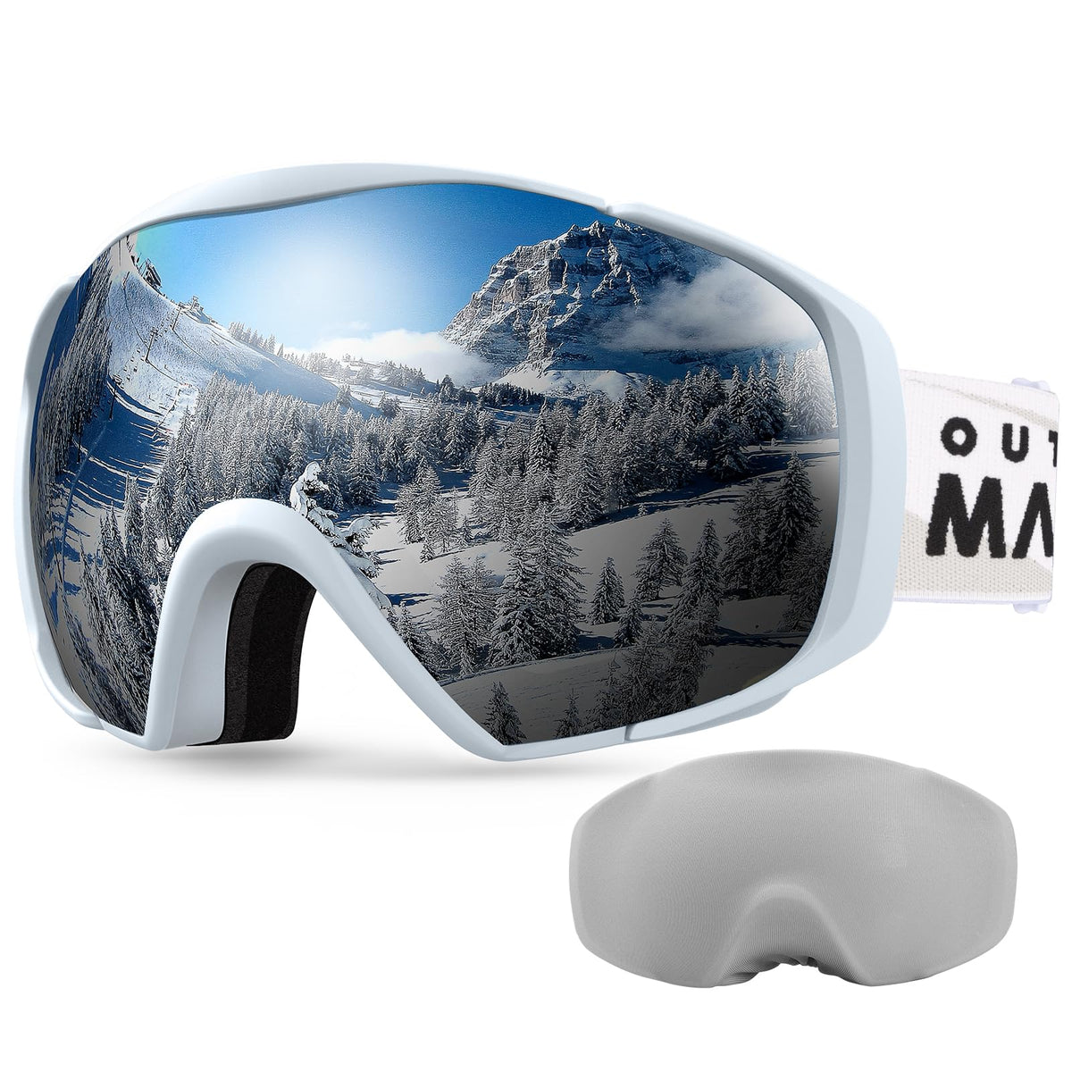 OutdoorMaster front view of goggles showing full field-of-view and clear lens benefit