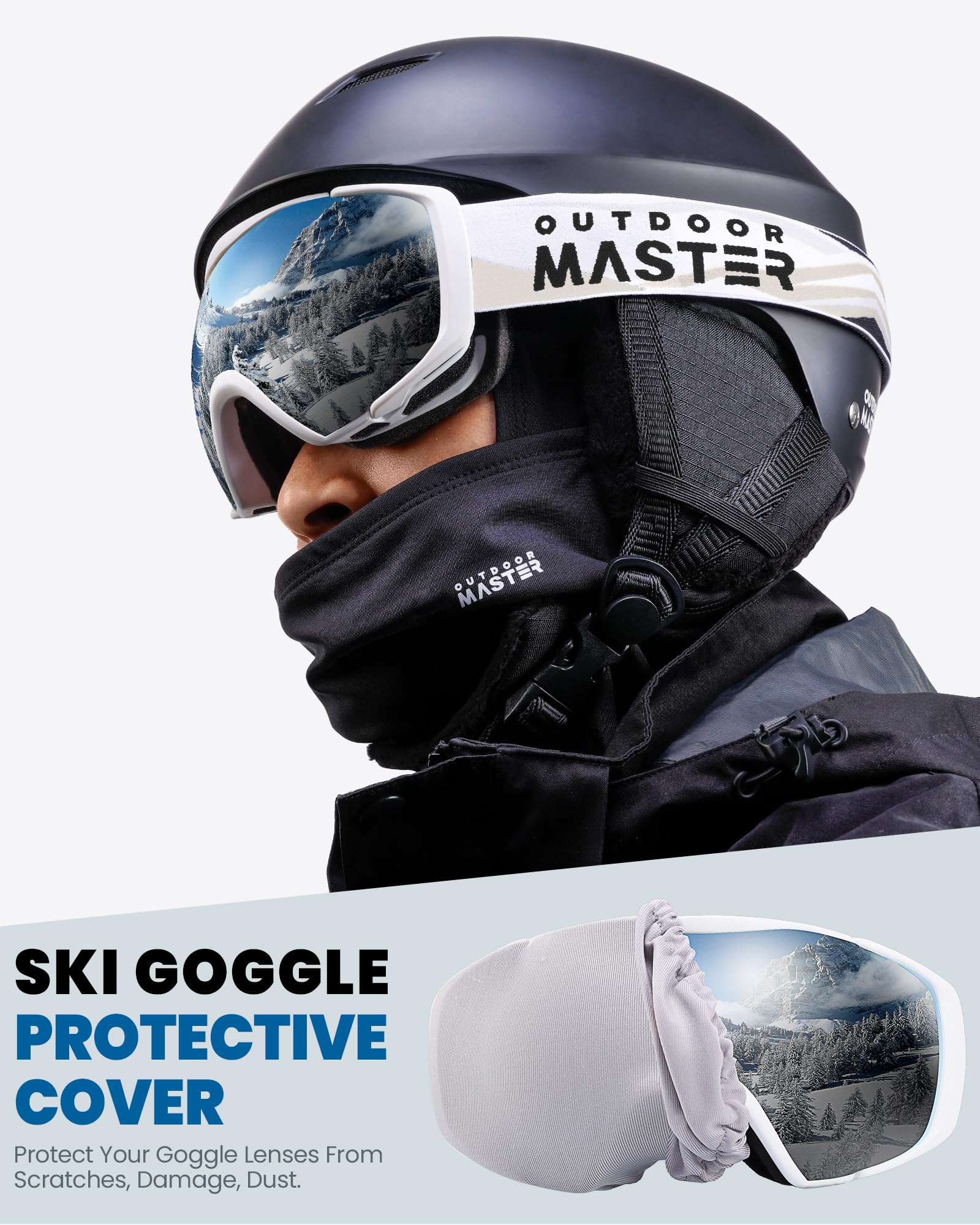 OutdoorMaster goggles on helmet demonstrating secure fit and stability benefit
