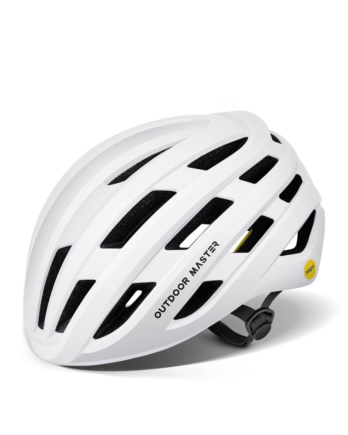 OutdoorMaster helmet front view showing aerodynamic shell and secure fit benefit