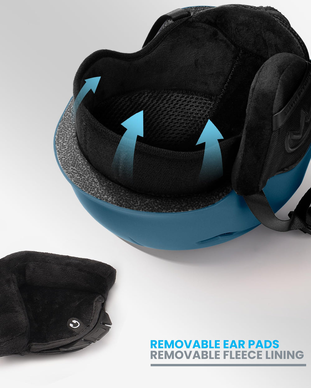 OutdoorMaster helmet internal lining and removable earmuffs for customizable warmth and cushioning